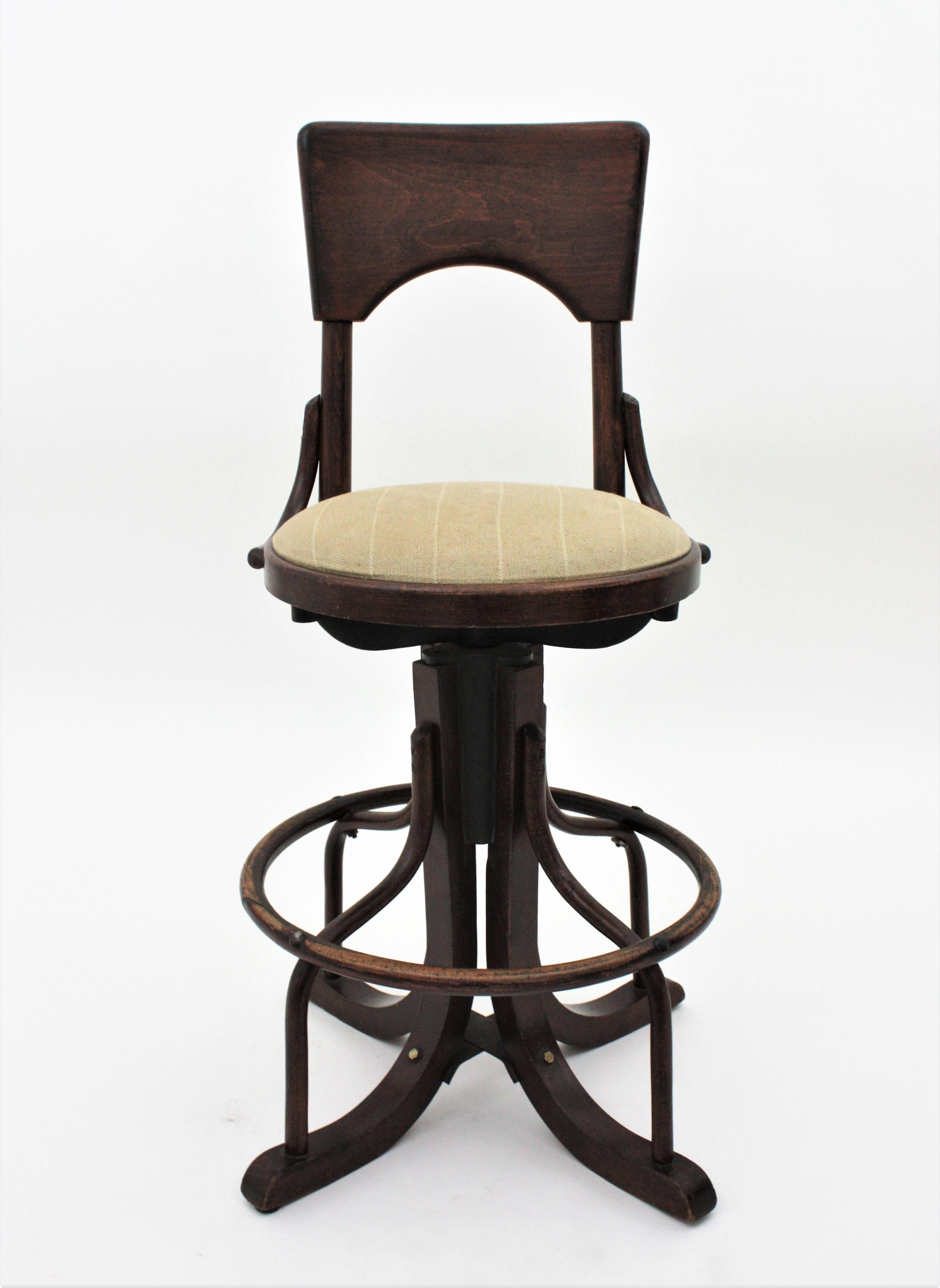 20th Century Swivel High Stool in Bentwood For Sale