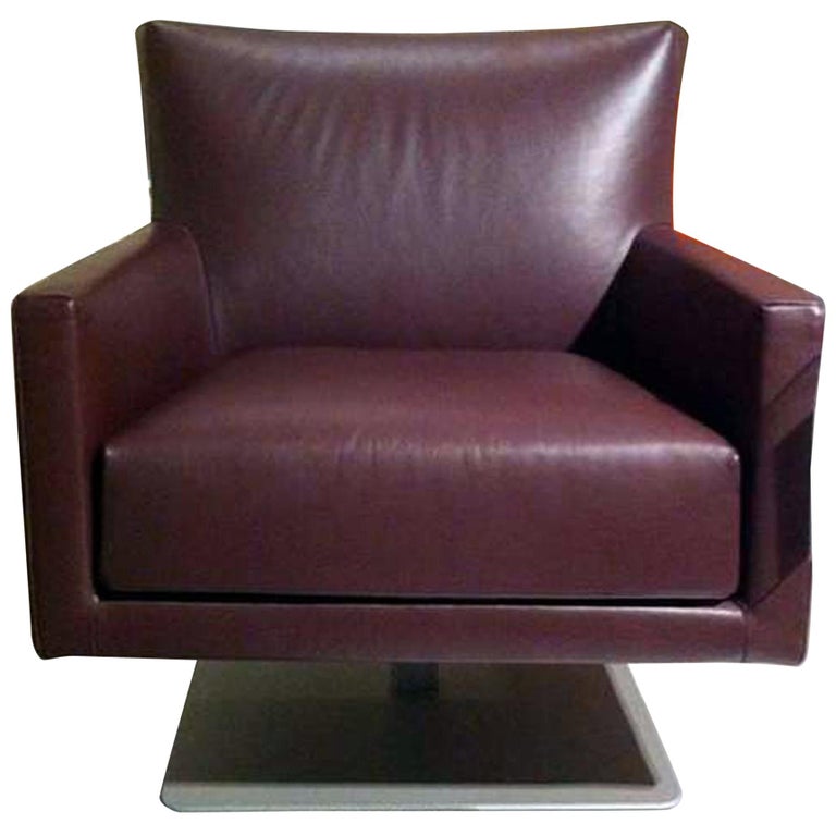 Swivel Leather Armchair For Sale at 1stDibs