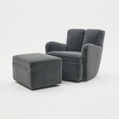 Fauteuil de salon pivotant et pouf de Paul T. Frankl, années 1940 Tapis en mohair gris