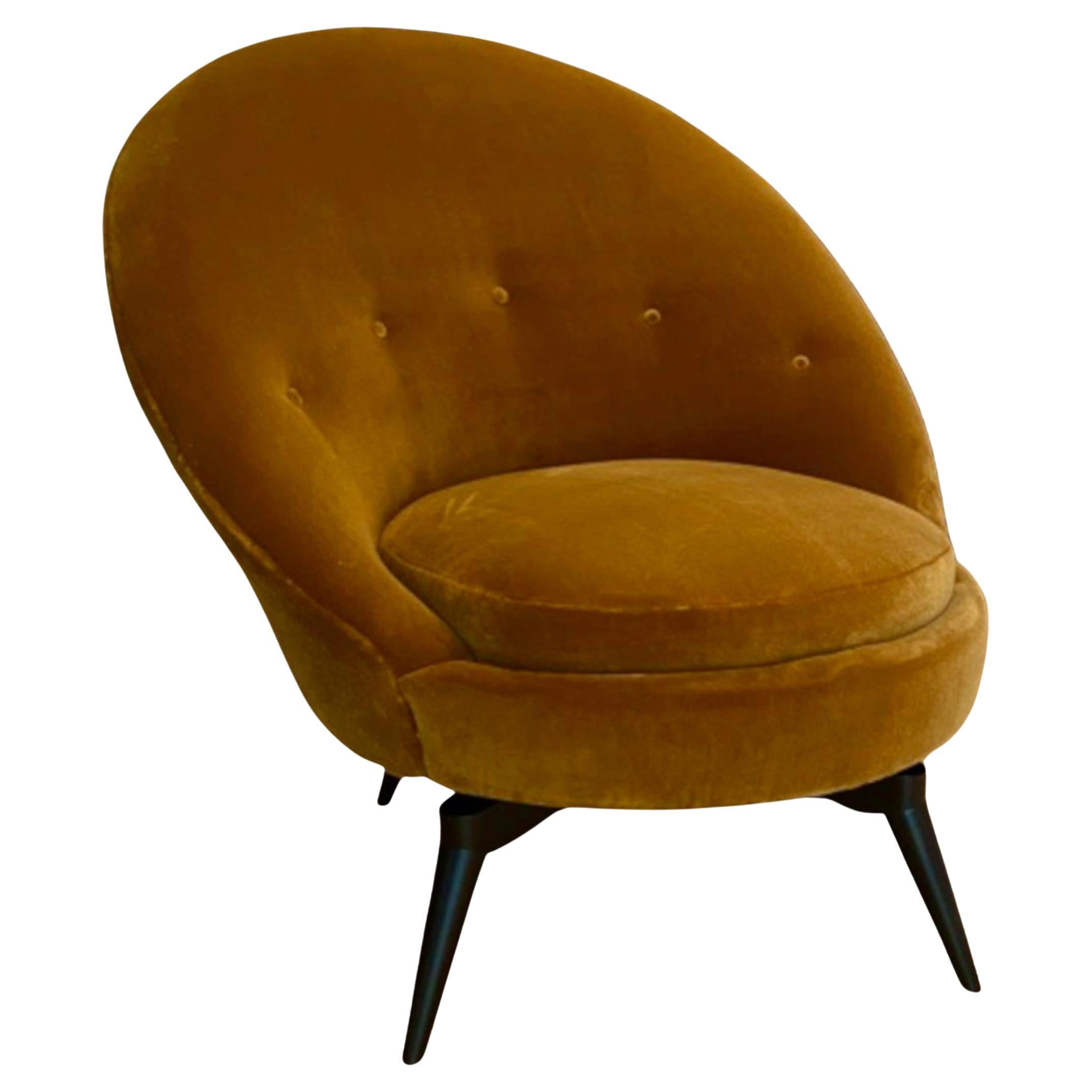 Swivel Lounge Chair in Mustard Velvet by AdM Bespoke For Sale