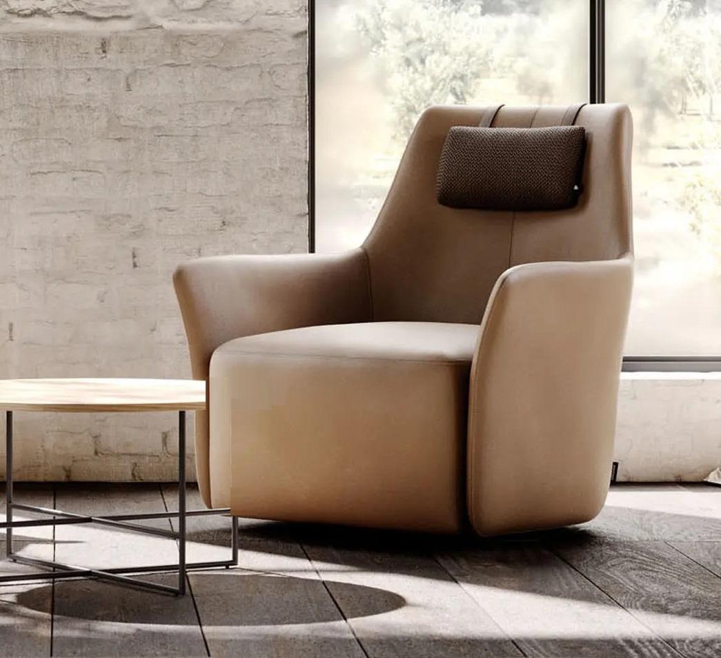 Modern Swivel Lounge Chair Made to Order in Faux Leather For Sale