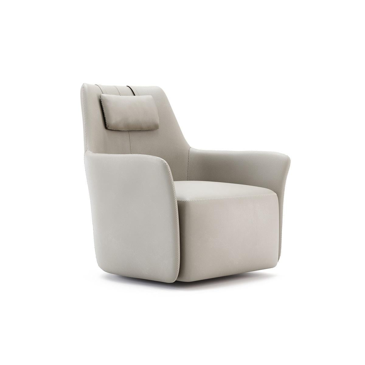 European Swivel Lounge Chair Made to Order in Faux Leather For Sale