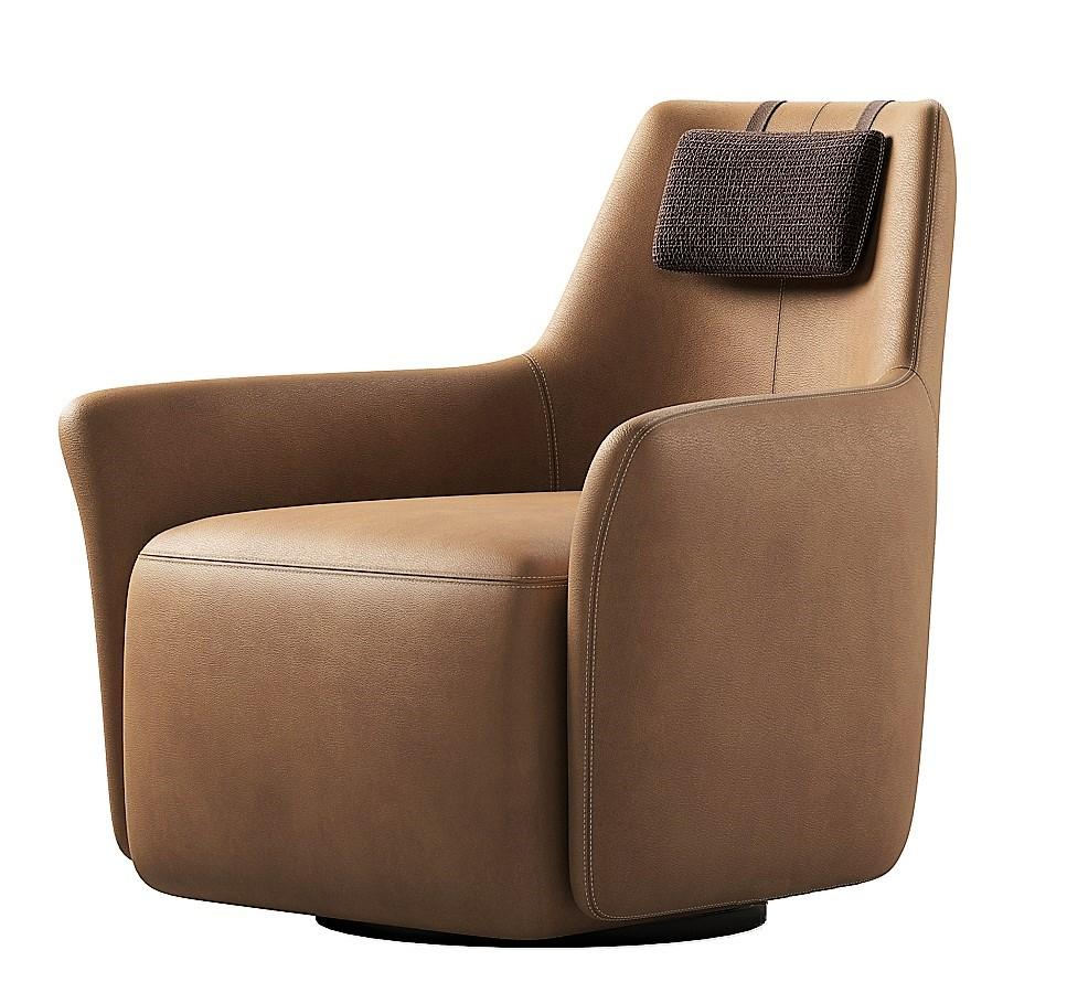 Swivel Lounge Chair Made to Order in Faux Leather For Sale