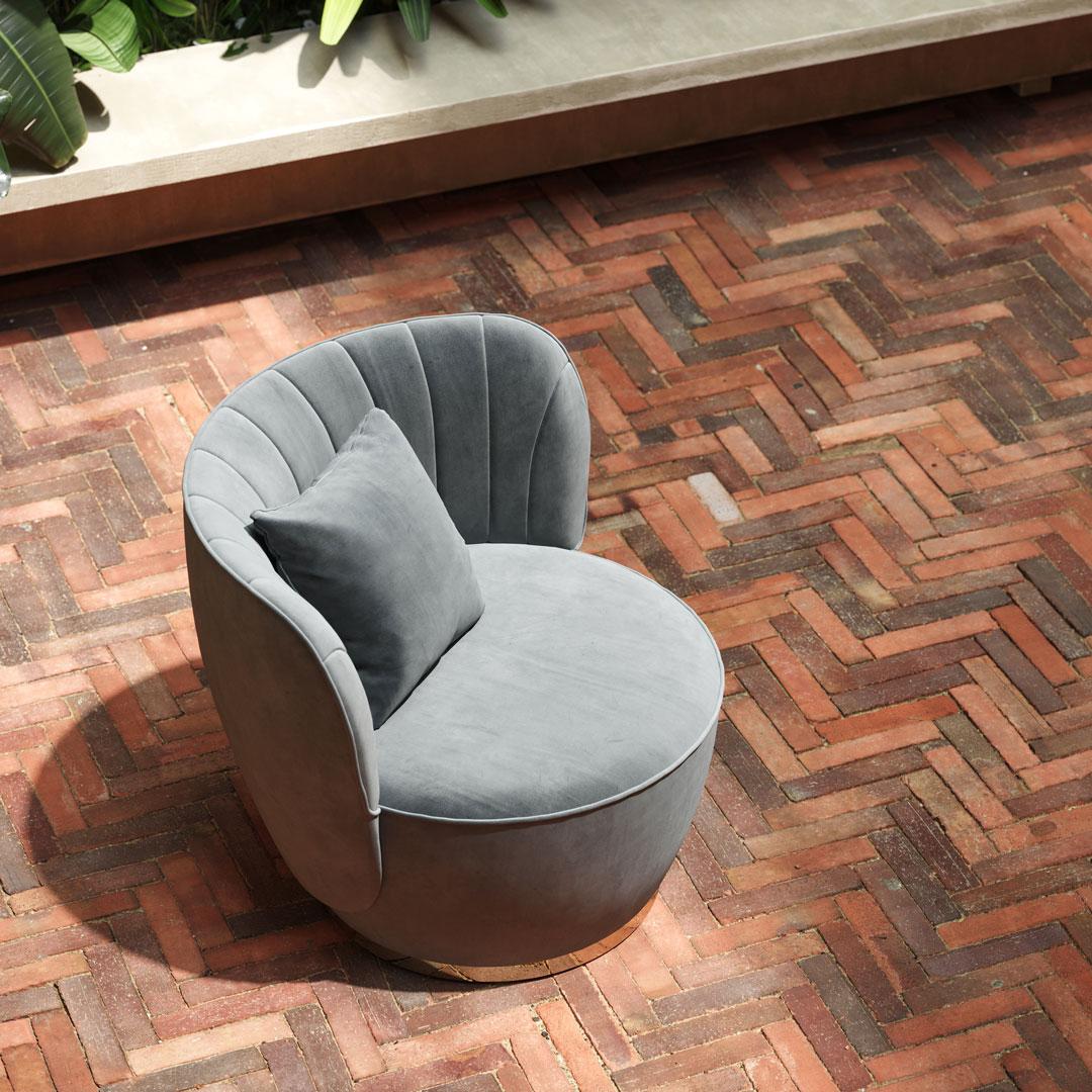 Swivel Armchair Upholstered in Custom Velvet Color 2