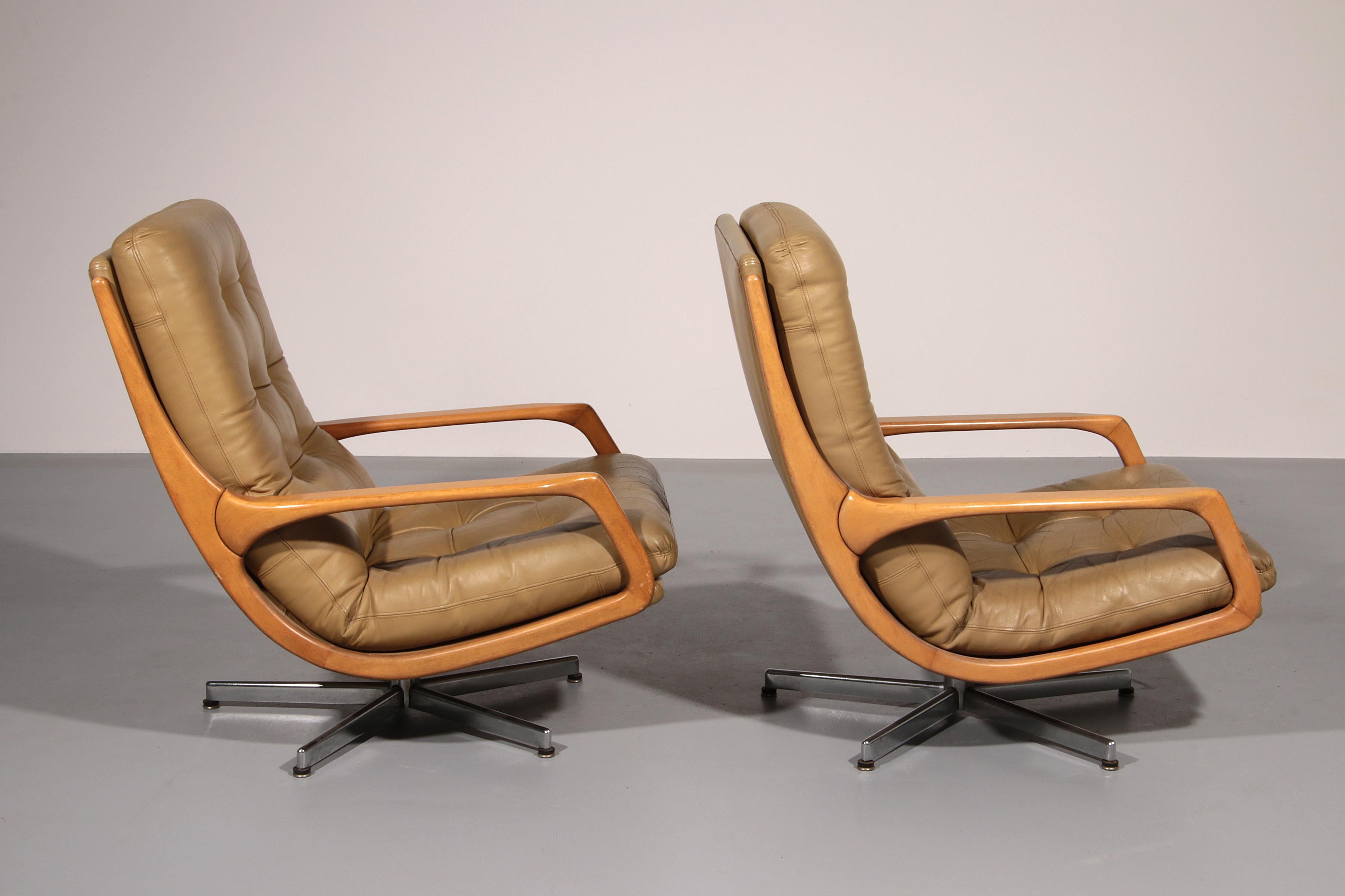 Pelle Swivel Lounge Chairs by Eugen Schmidt for Soloform 1960 in vendita