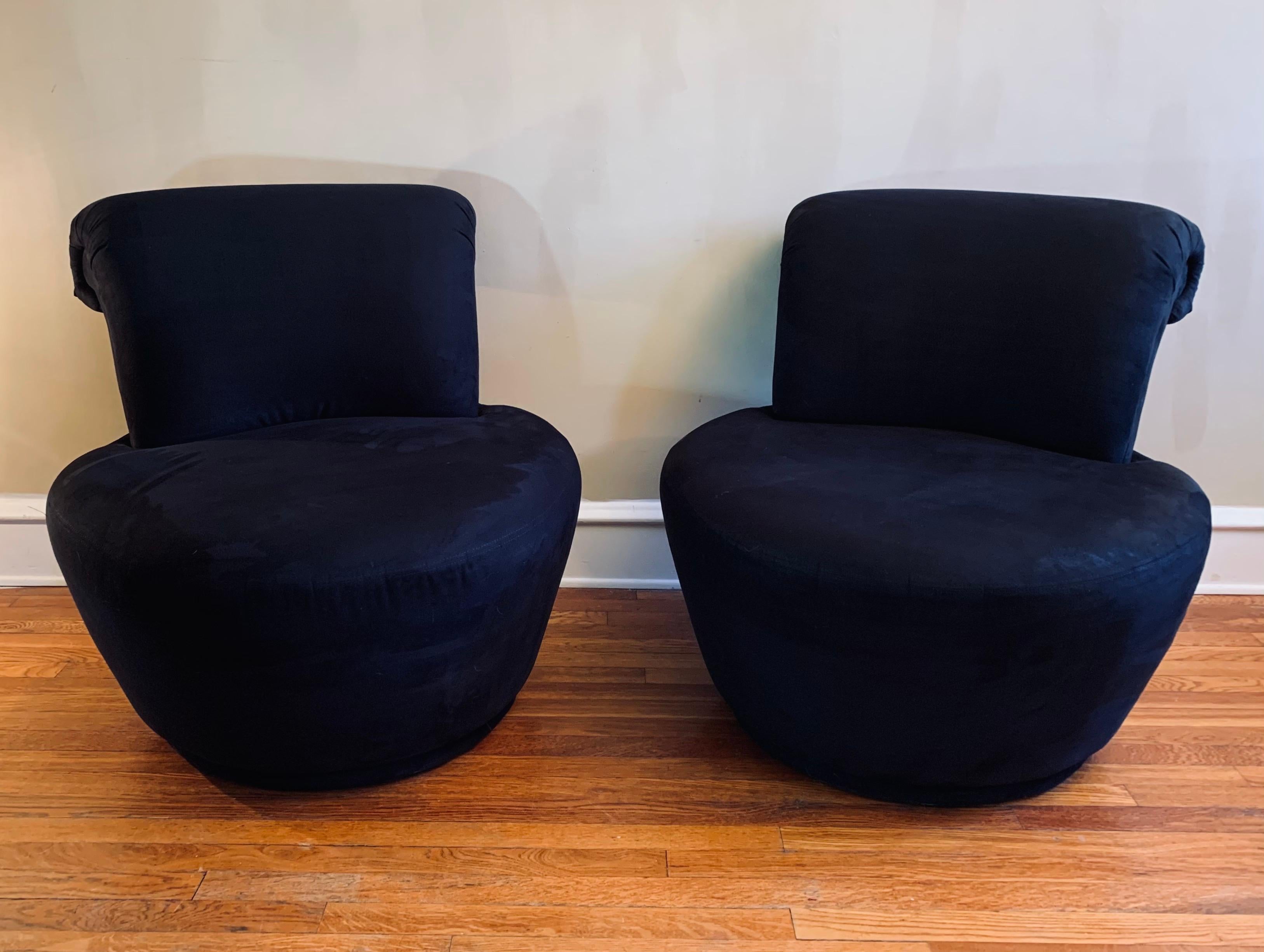 Ultrasuede Swivel Lounge Chairs Designed by Vladimir Kagan for Weiman, Pair