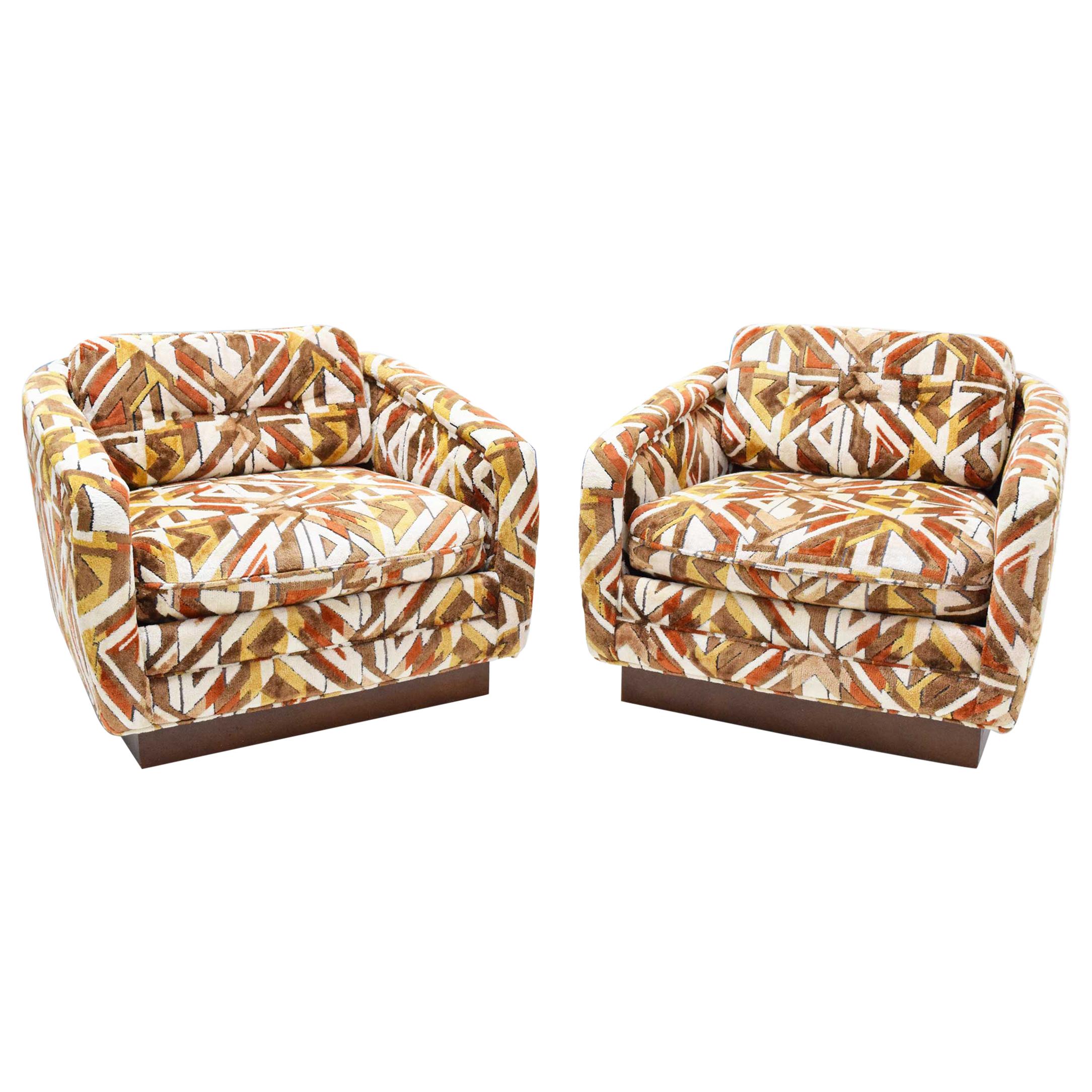 Swivel Lounge Chairs in Gorgeous Fabric by Silver-Craft Furniture Company