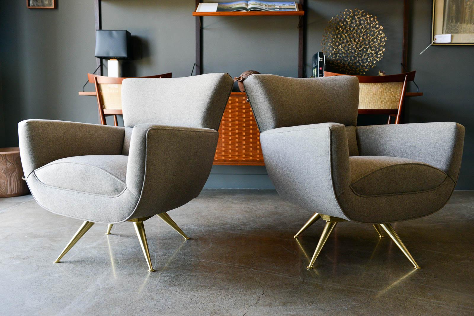 Mid-Century Modern Swivel Lounge Chairs with Brass Legs by Henry P. Glass, circa 1955