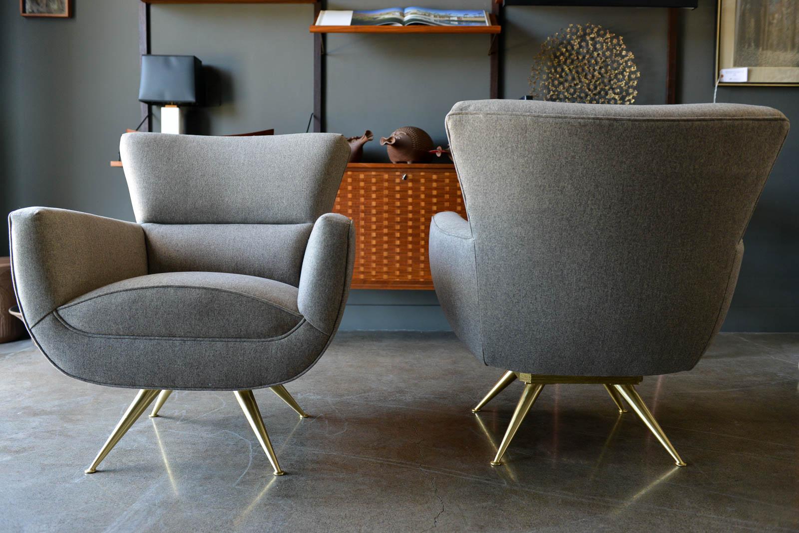 American Swivel Lounge Chairs with Brass Legs by Henry P. Glass, circa 1955