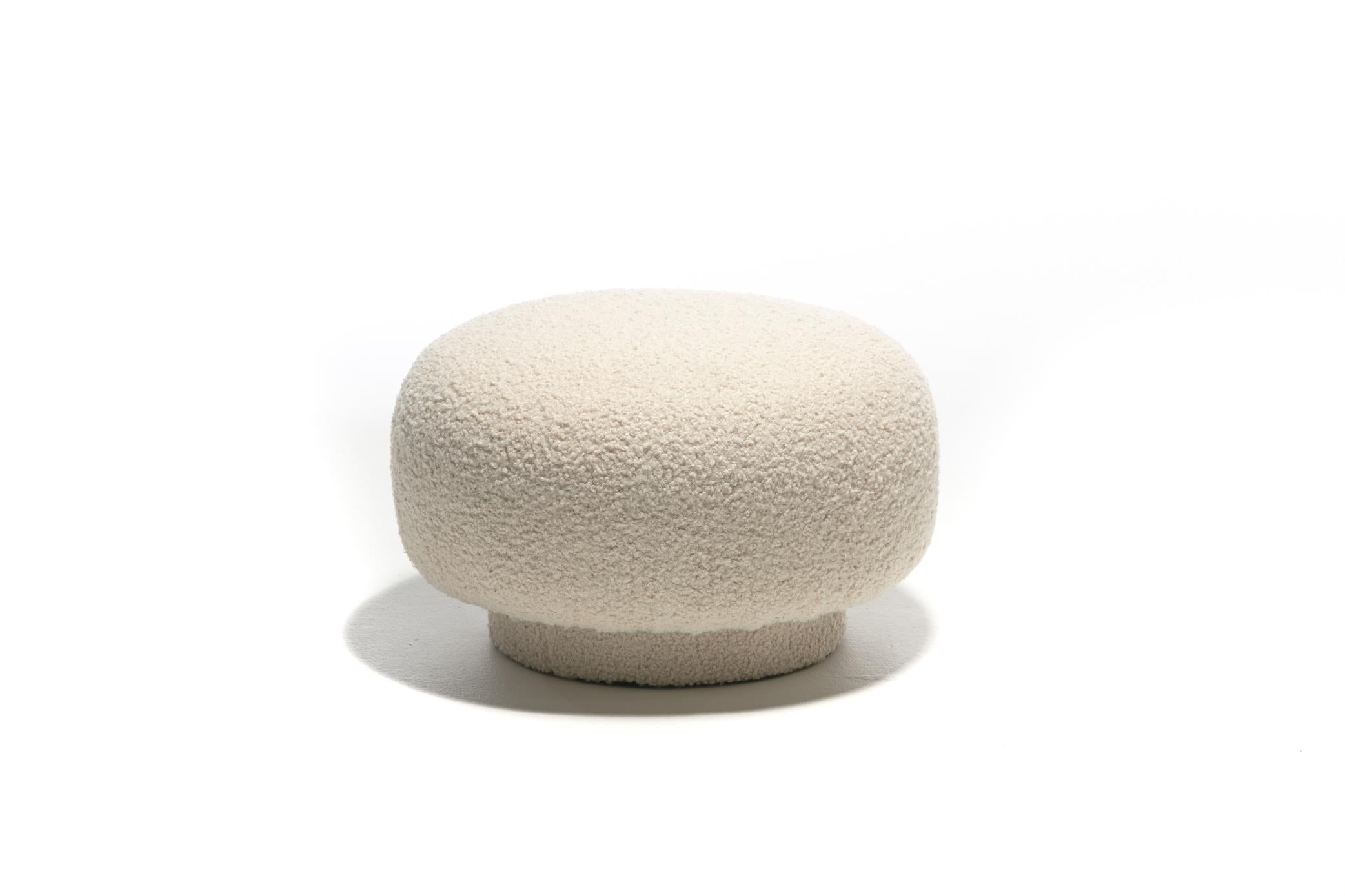 Contemporary Swivel Mushroom Top Post Modern Style Ottoman Pouf in Ivory White Bouclé  For Sale