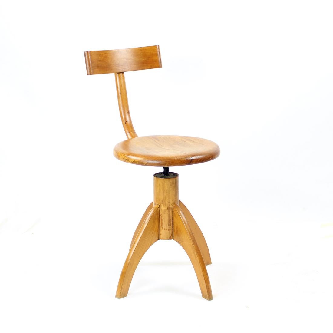 Swivel Piano Stool with Backrest in Oak, Thonet Design, Czechoslovakia, 1950s 5