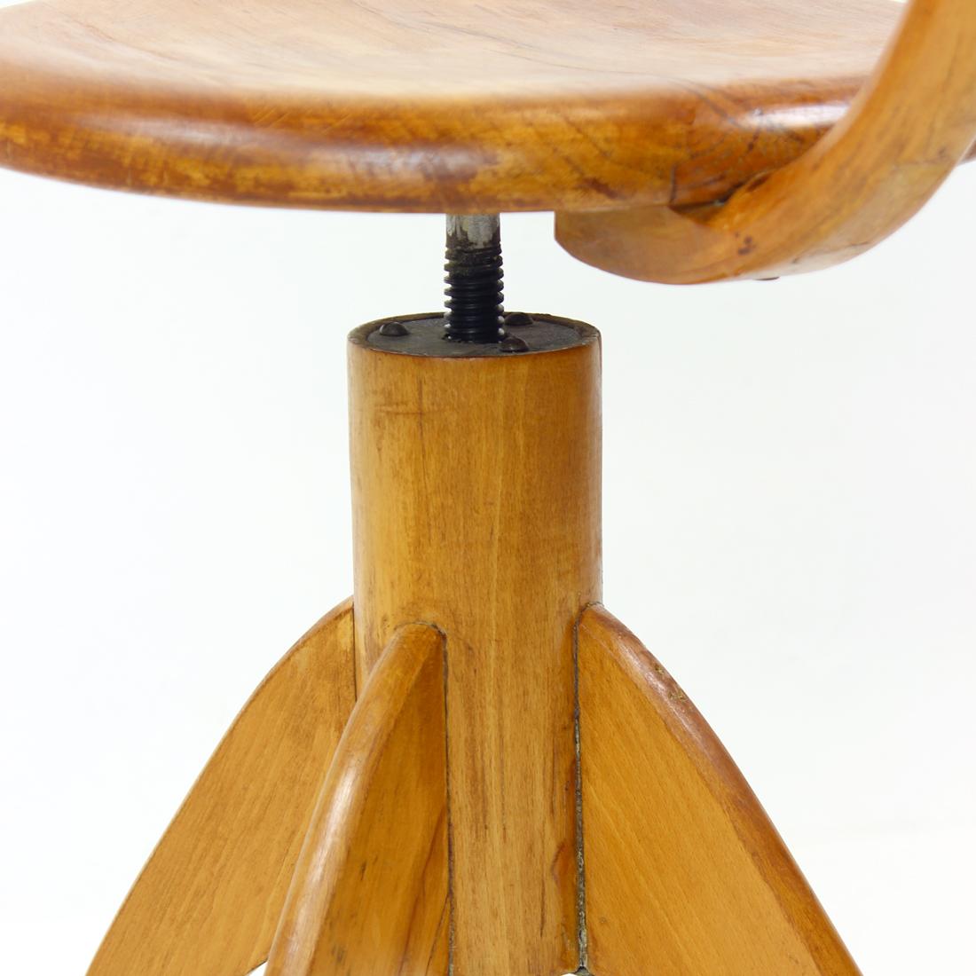 Swivel Piano Stool with Backrest in Oak, Thonet Design, Czechoslovakia, 1950s 7