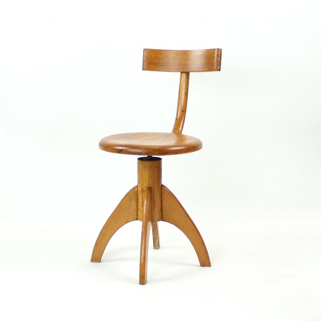 Swivel Piano Stool with Backrest in Oak, Thonet Design, Czechoslovakia, 1950s 9