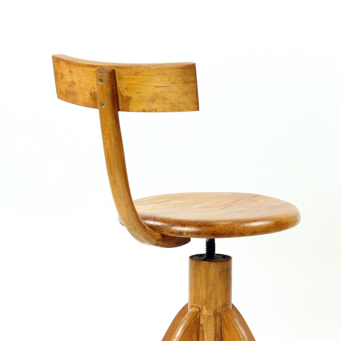 Swivel Piano Stool with Backrest in Oak, Thonet Design, Czechoslovakia, 1950s 1