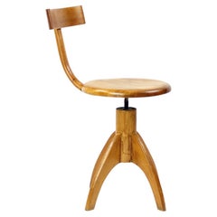 Swivel Piano Stool with Backrest in Oak, Thonet Design, Czechoslovakia, 1950s