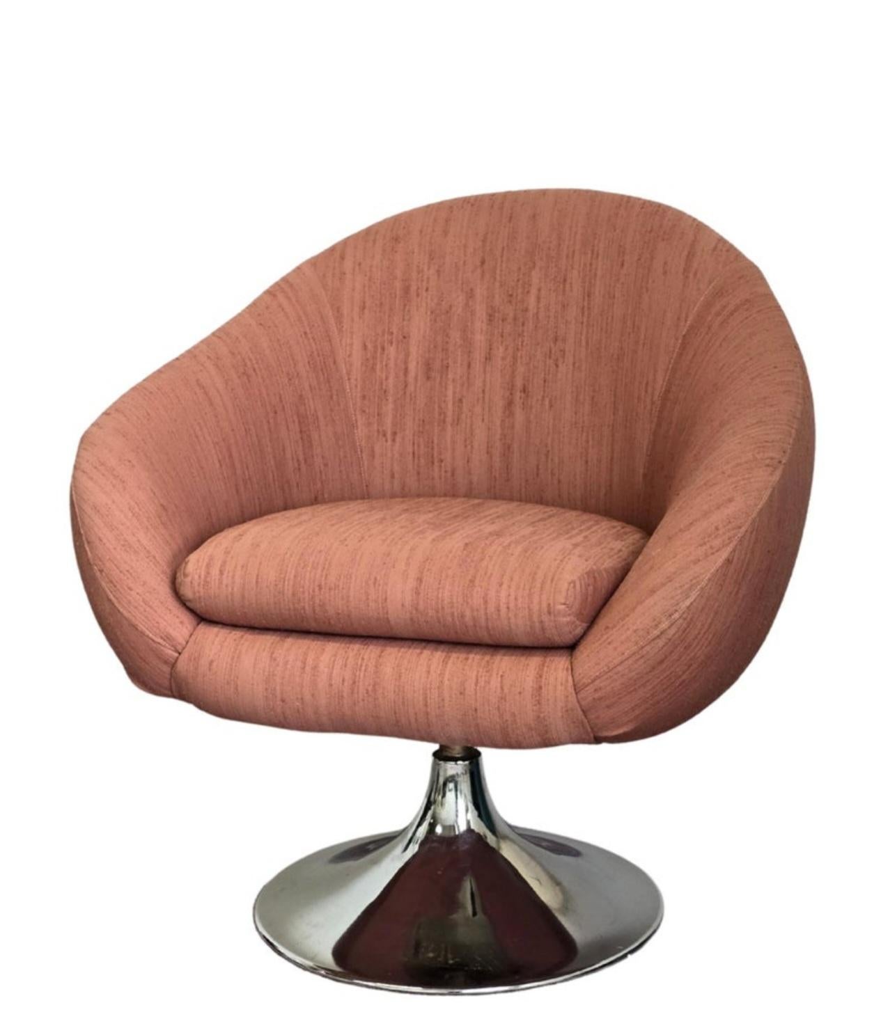 Other Swivel Pink Lounge Chair with Chrome Base For Sale