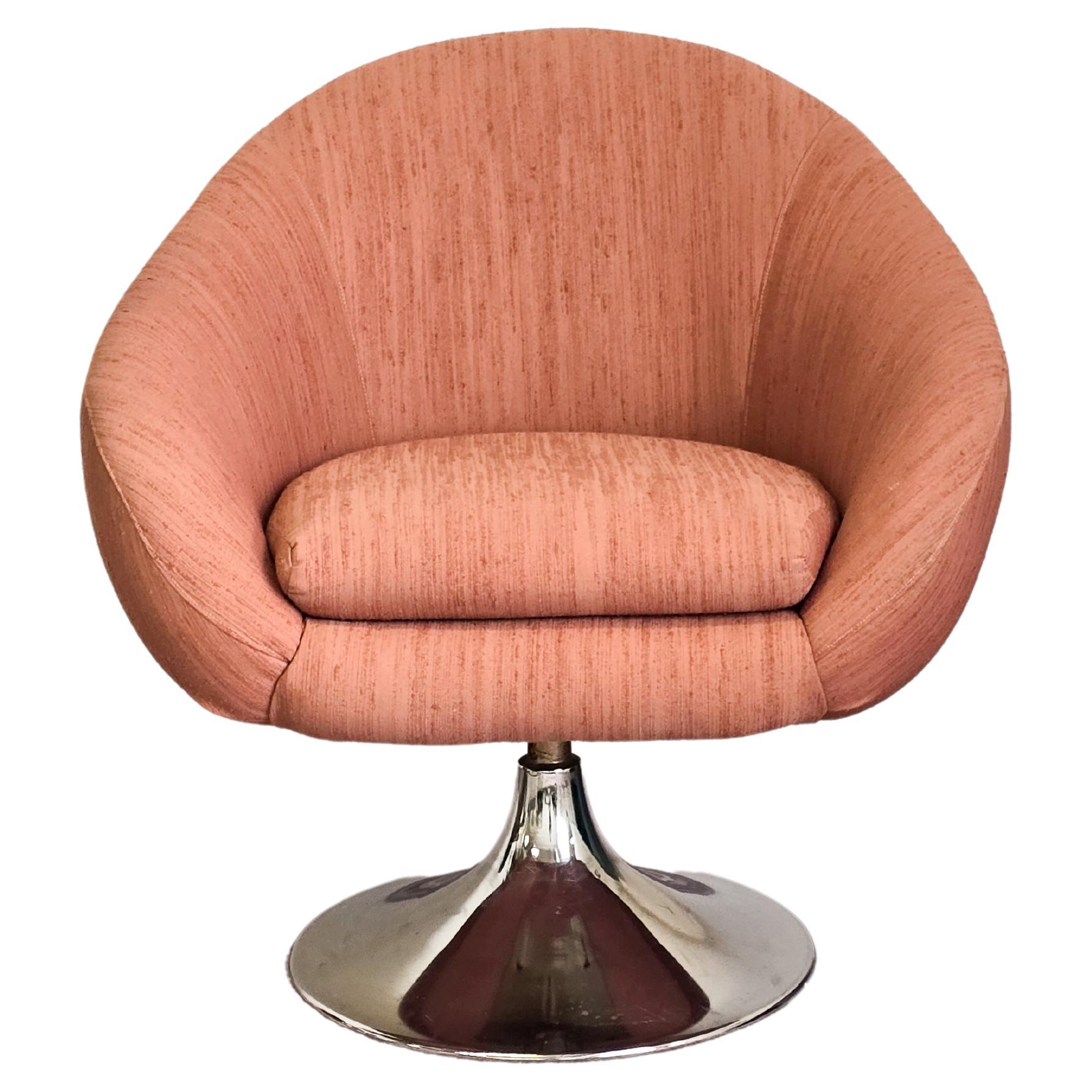 Swivel Pink Lounge Chair with Chrome Base For Sale