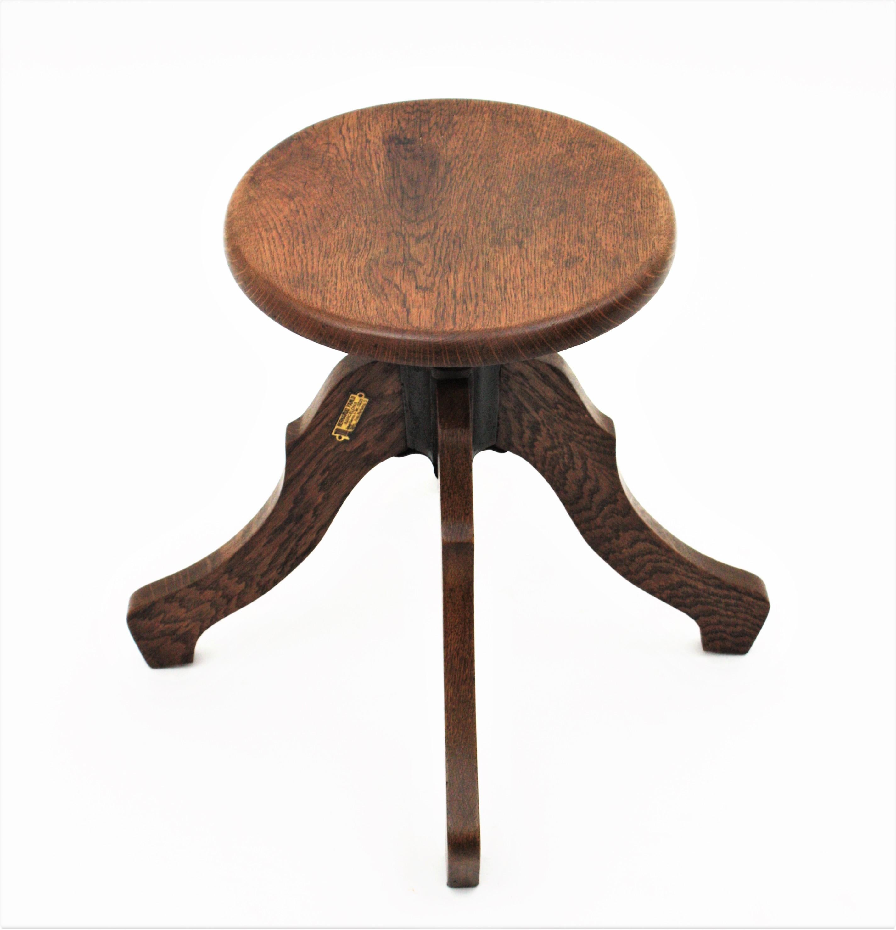 Oak Revolving Stool / Swivel Stool,  1930s 8