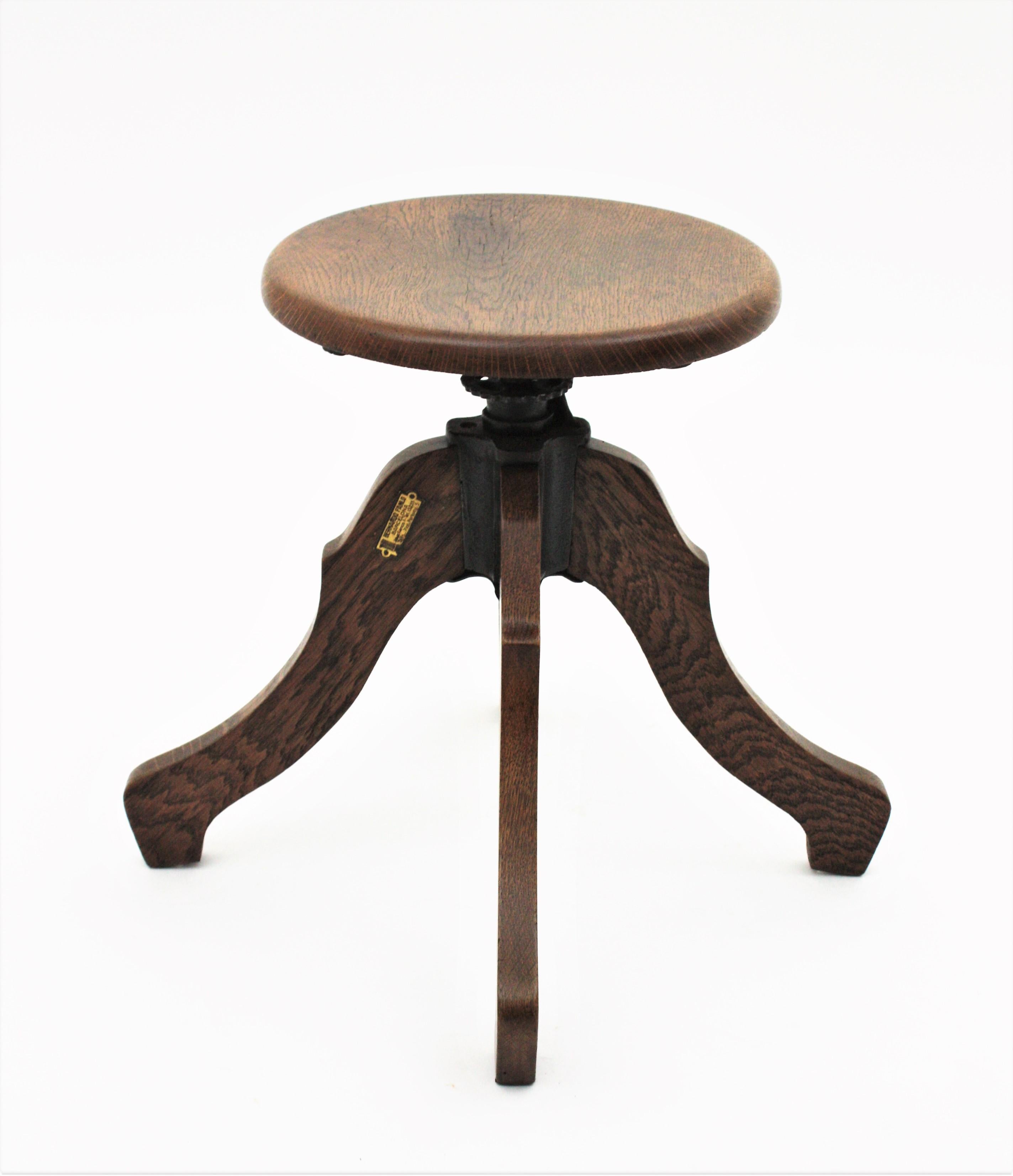 Oak Revolving Stool / Swivel Stool,  1930s 10