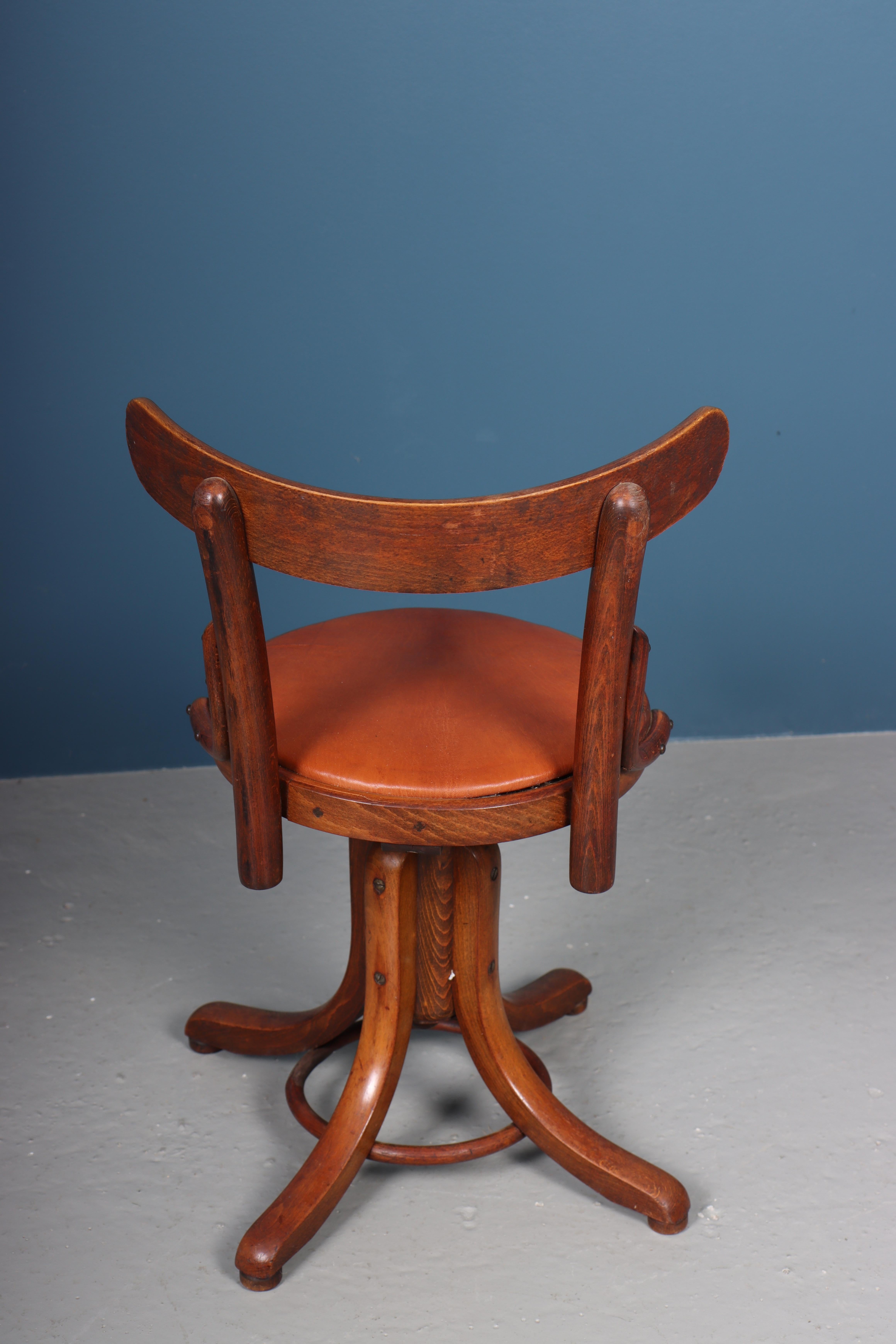 Swivel Stool with Patinated Leather, 1940s For Sale 1