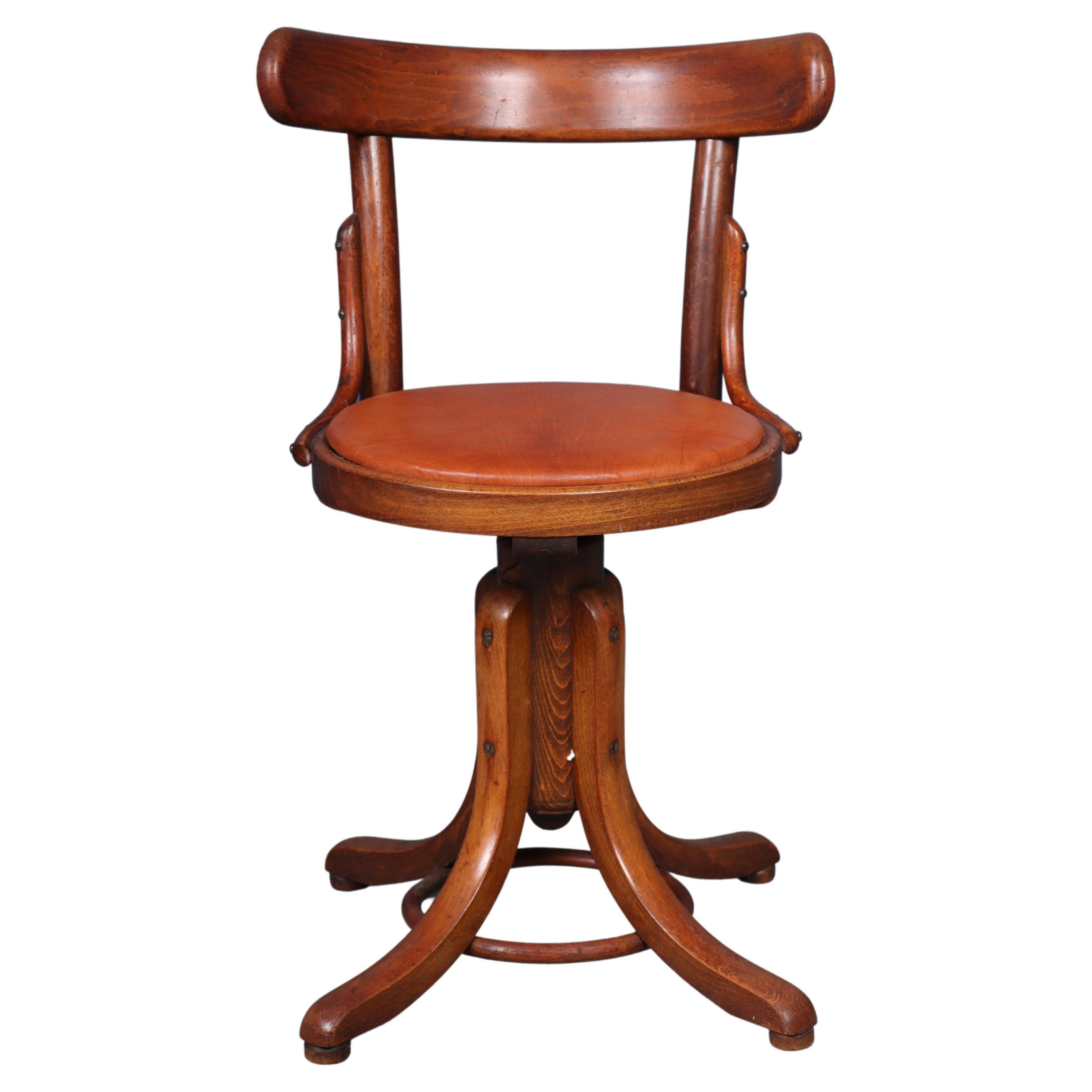 Swivel Stool with Patinated Leather, 1940s For Sale