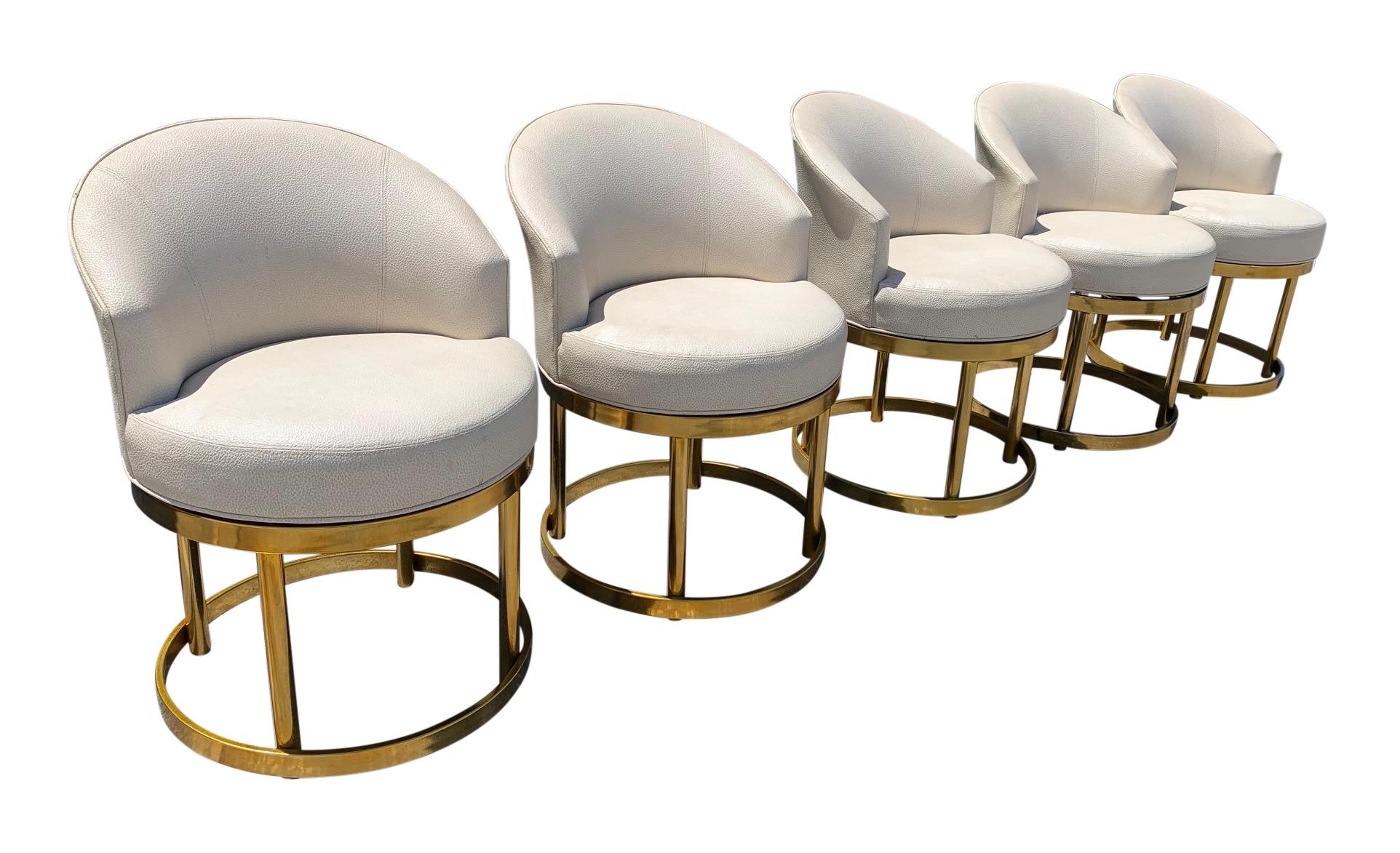 North American Swivel Stools on Brass Bases in the Manner of Milo Baughman