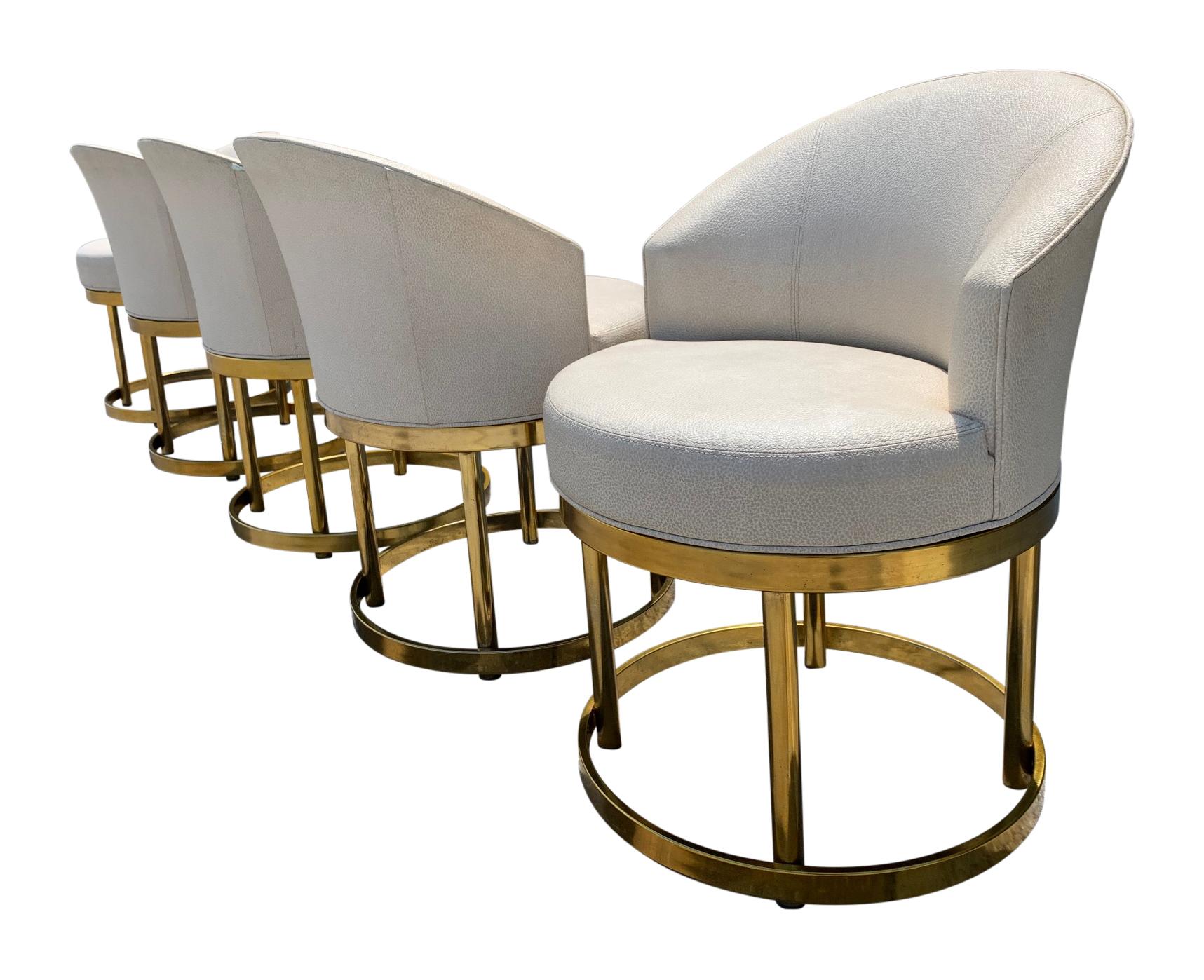 Swivel Stools on Brass Bases in the Manner of Milo Baughman In Good Condition In West Palm Beach, FL