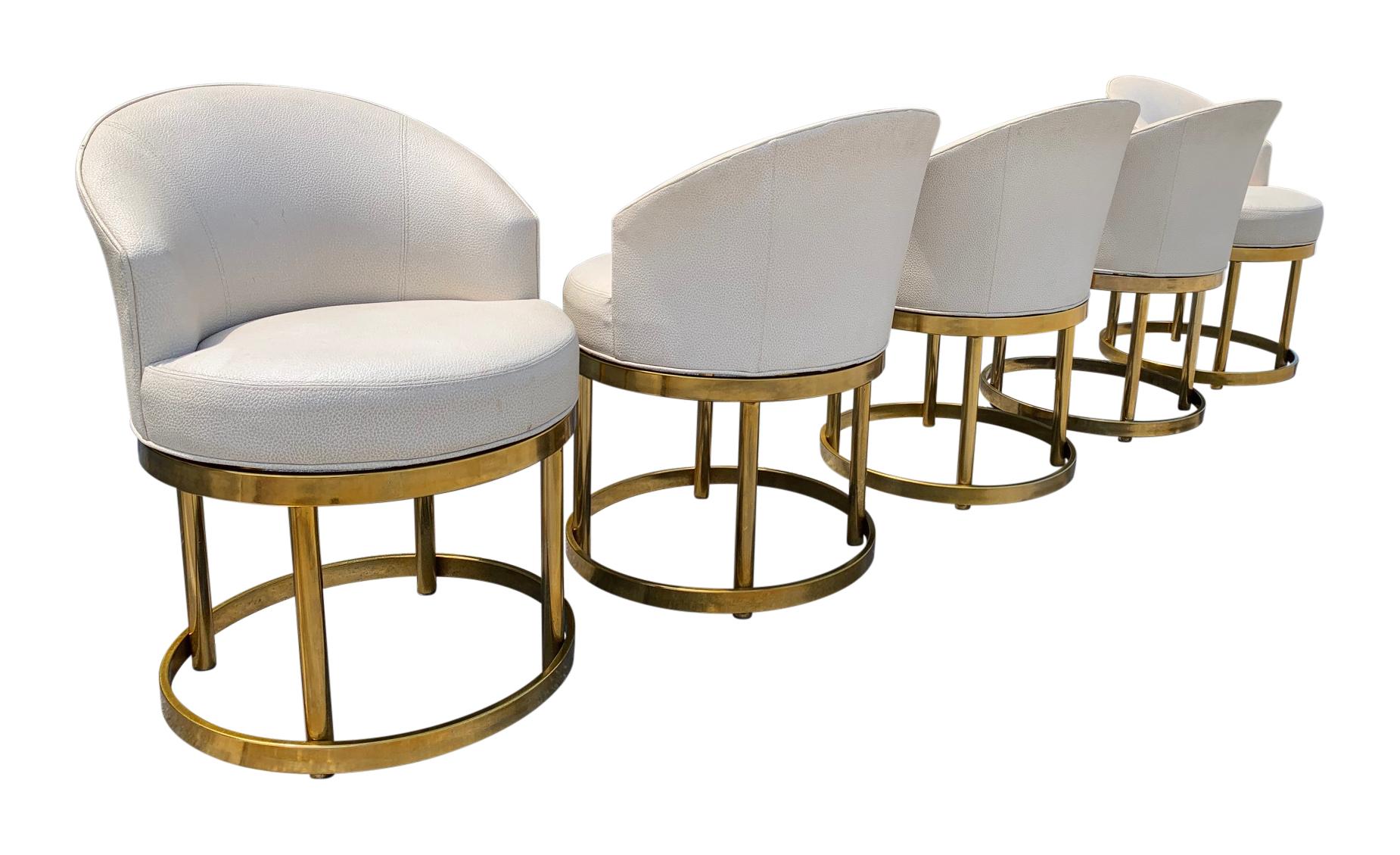 Swivel Stools on Brass Bases in the Manner of Milo Baughman 1