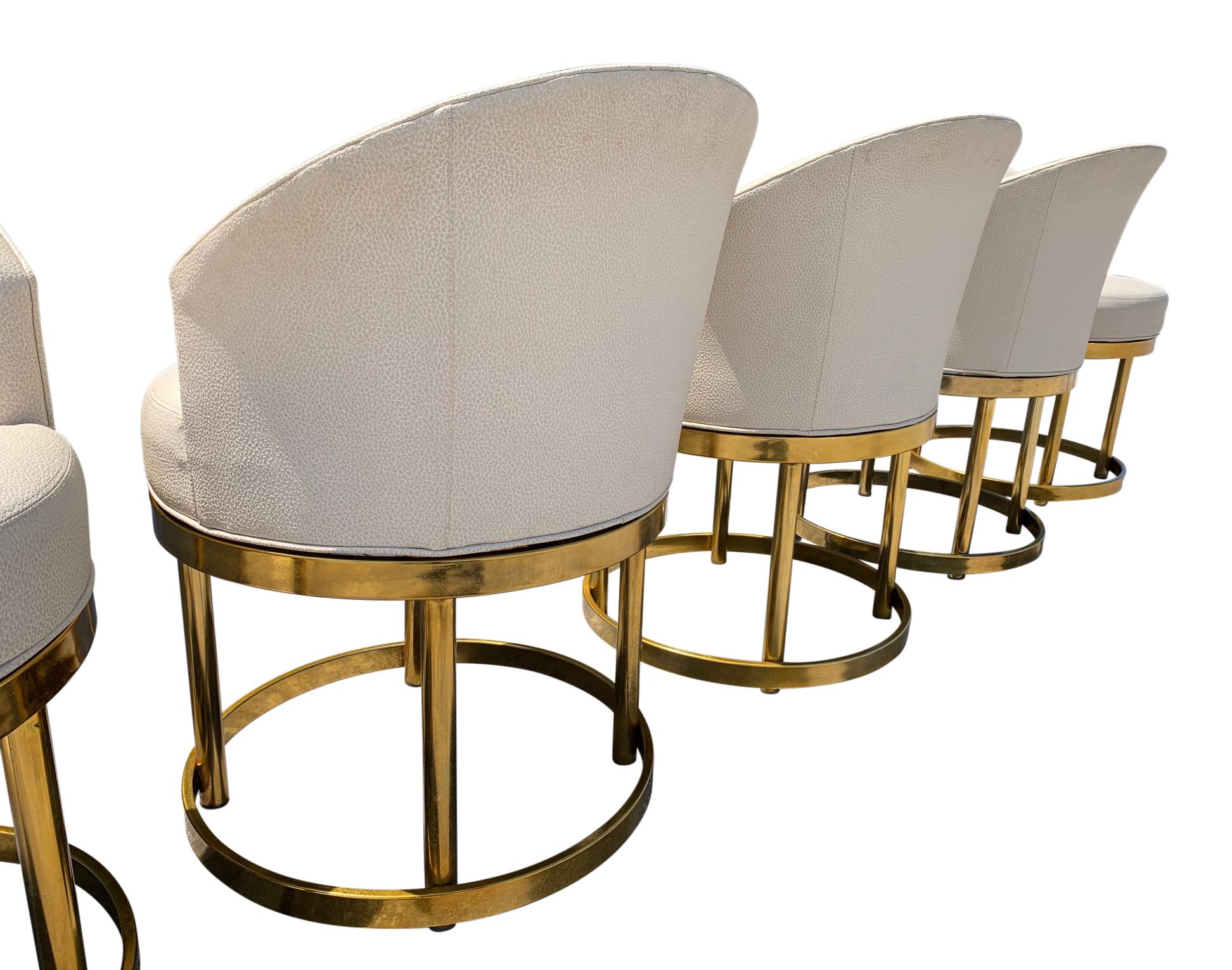 Swivel Stools on Brass Bases in the Manner of Milo Baughman 2