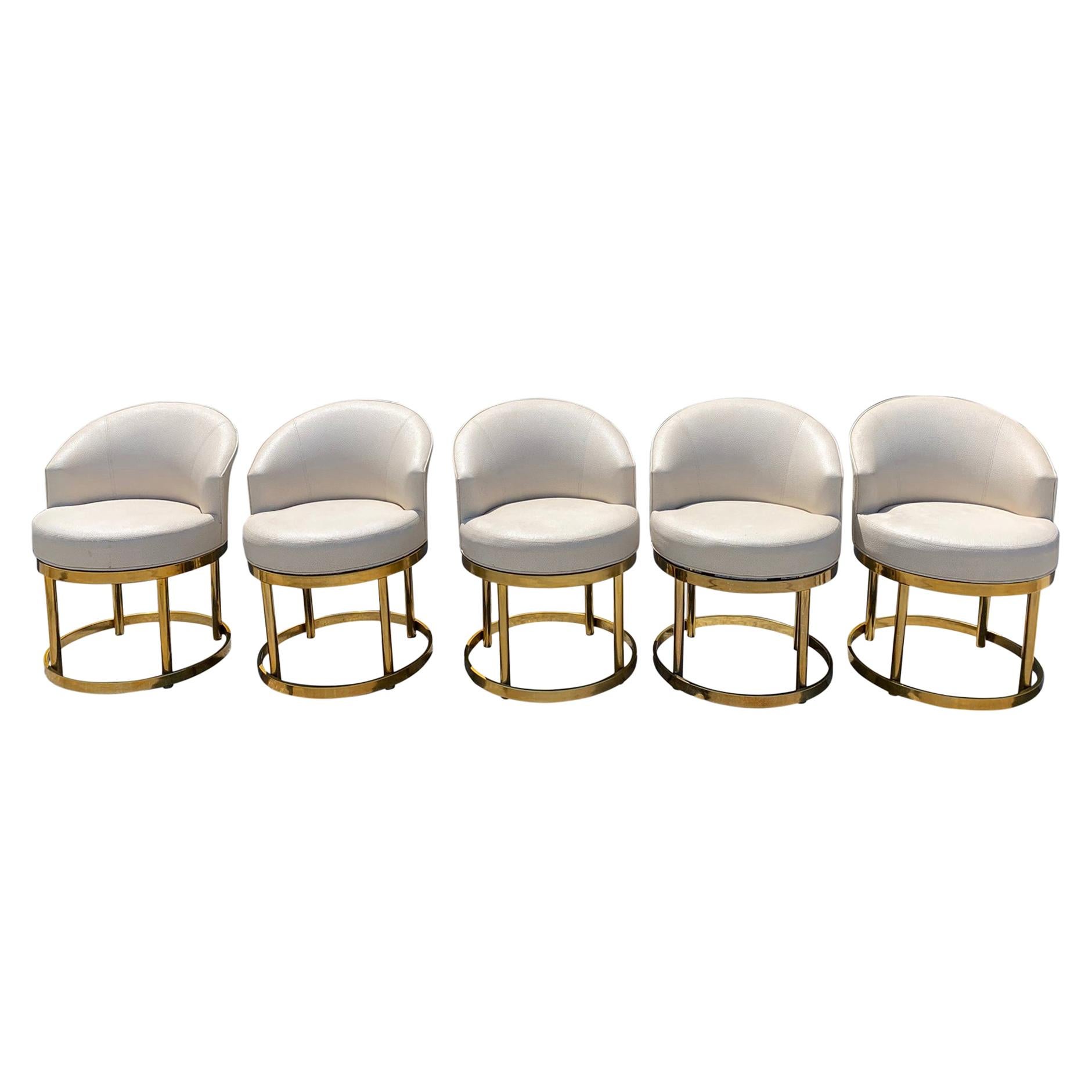Swivel Stools on Brass Bases in the Manner of Milo Baughman