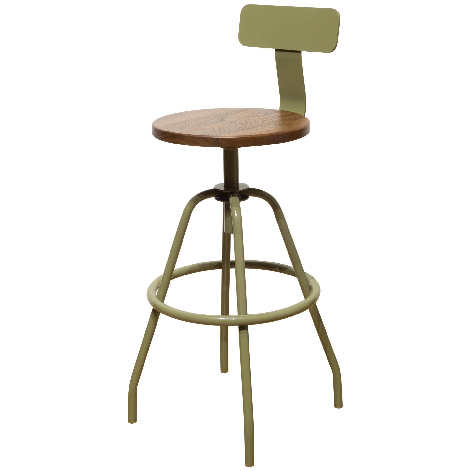 "Swivel Studio Work Stool" in Reed Green with Back Rest by Makr