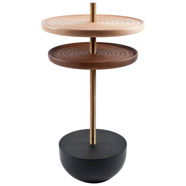 Swivel Table, Adjustable Wood and Brass Side Table by Pat Kim For Sale