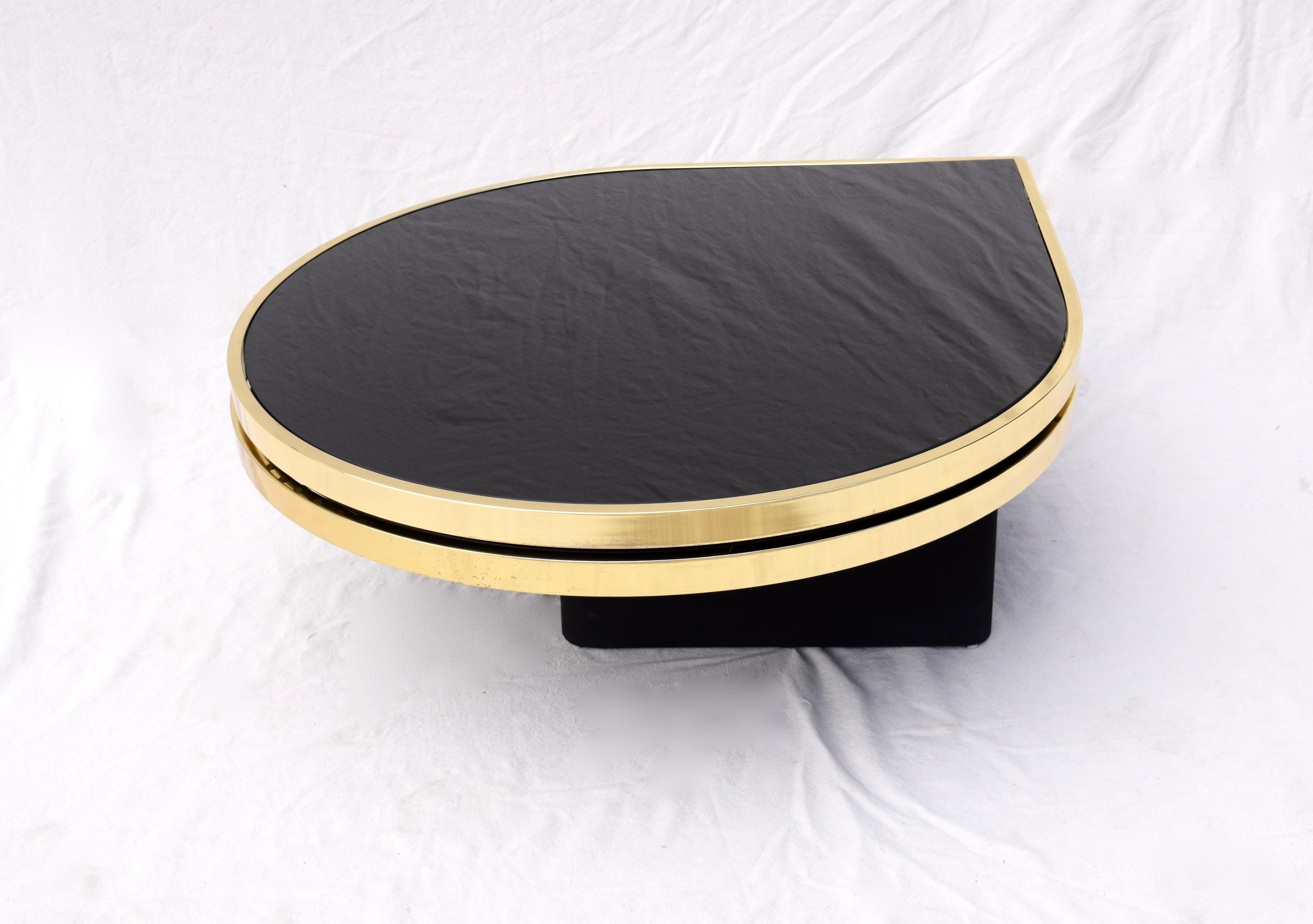 Swivel Brass & Black Glass Cocktail Table by Design Institute of America 1