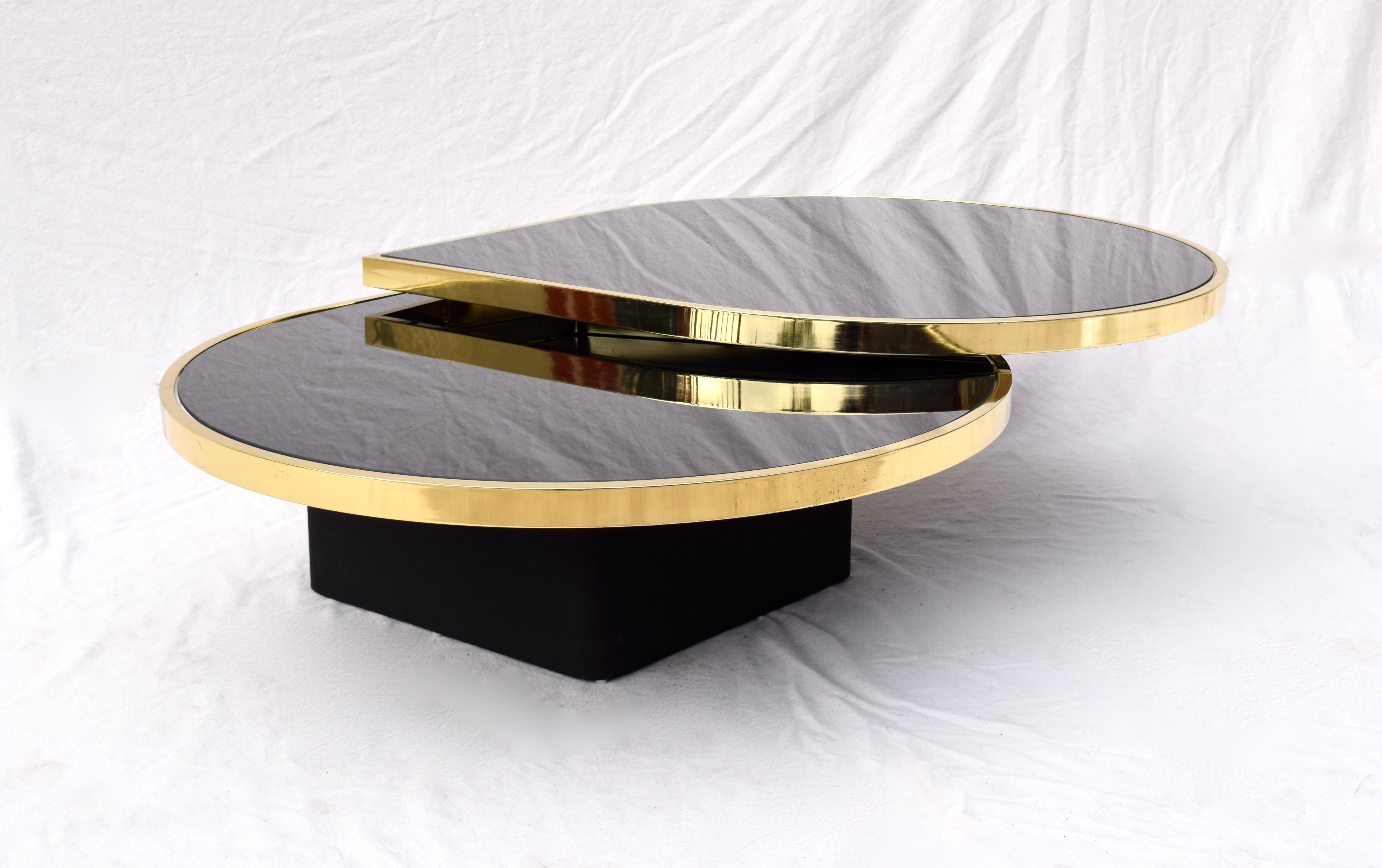 Swivel Brass & Black Glass Cocktail Table by Design Institute of America 2