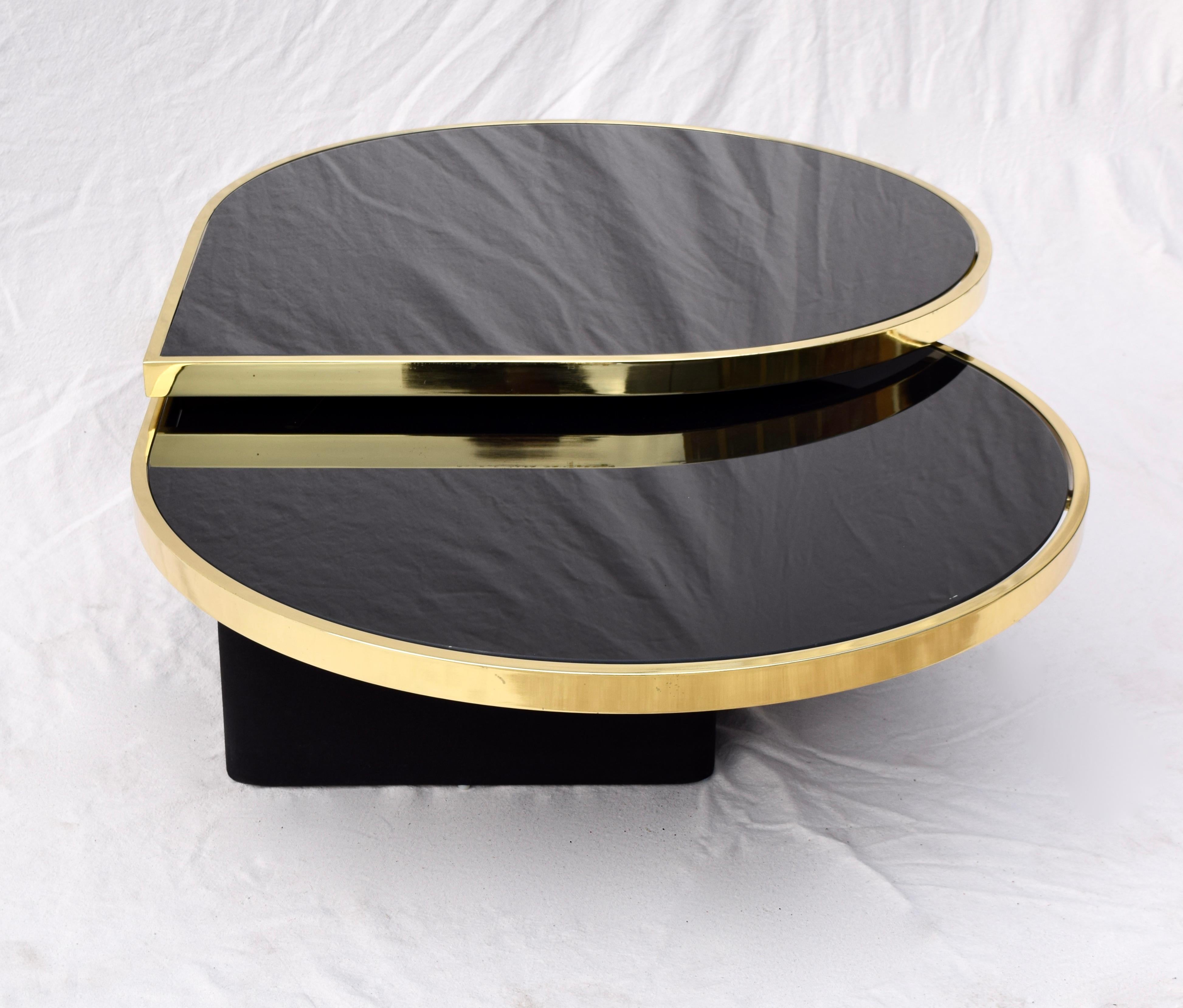 Swivel Brass & Black Glass Cocktail Table by Design Institute of America 4