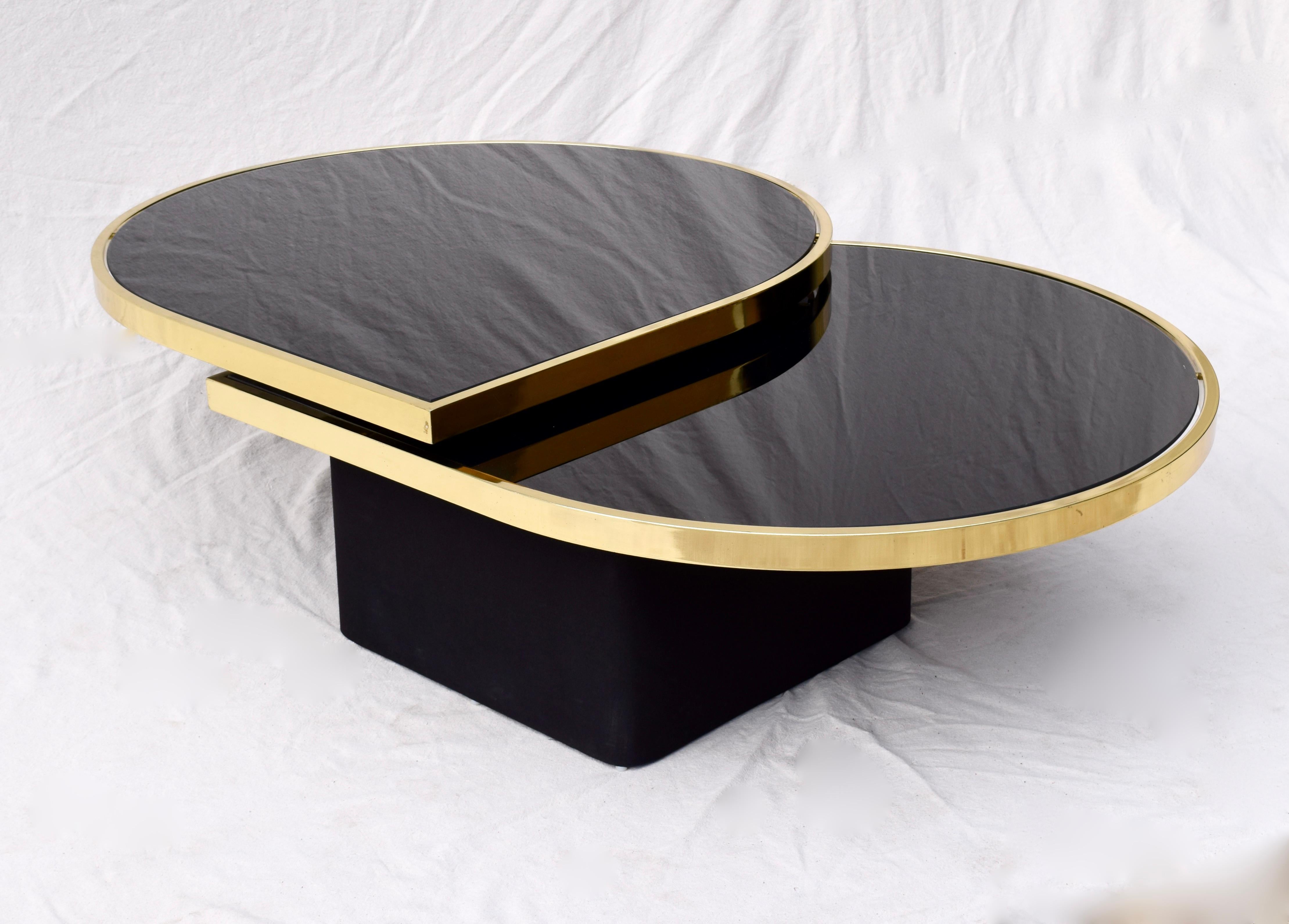 Swivel Brass & Black Glass Cocktail Table by Design Institute of America 5
