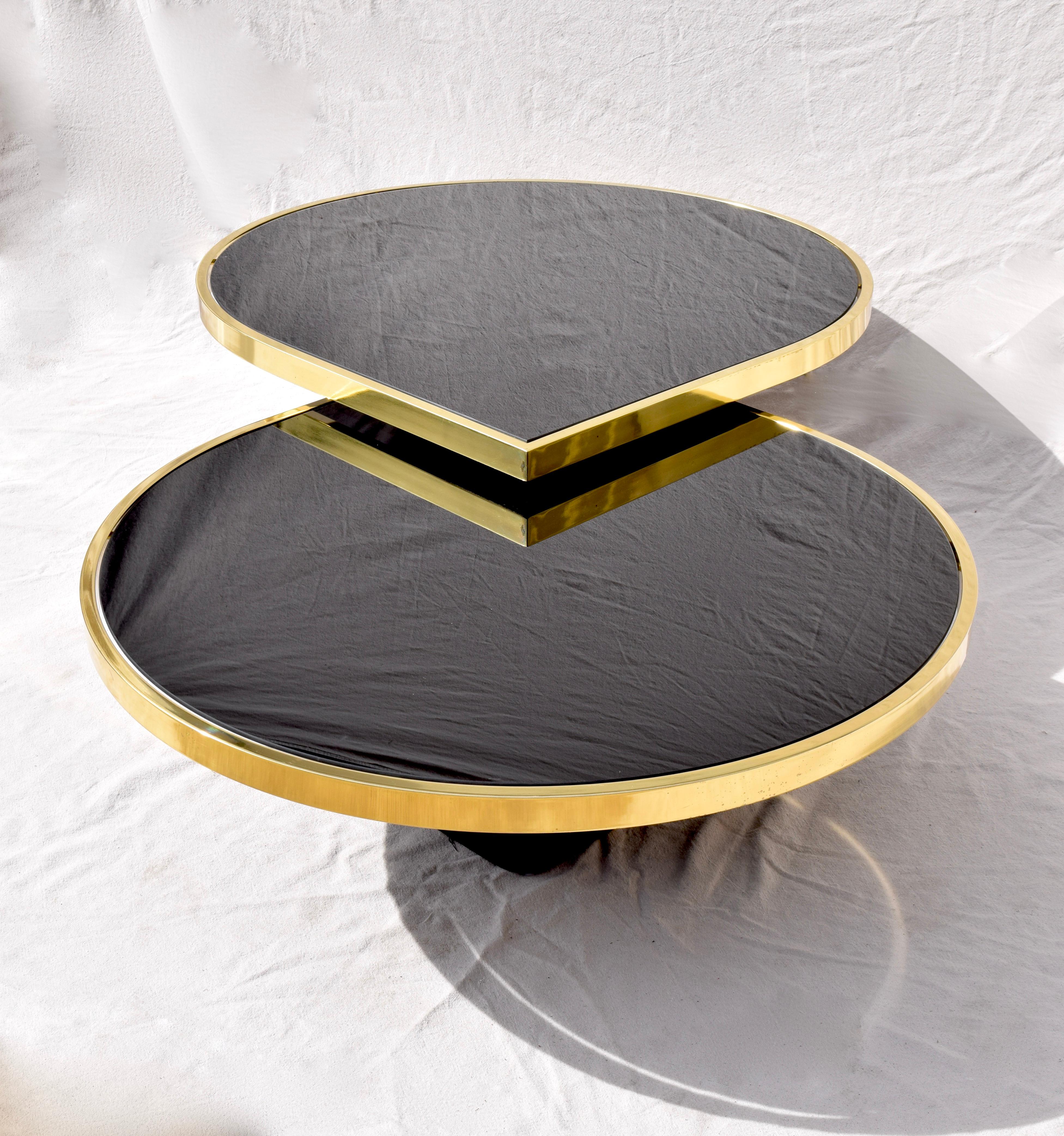 Swivel Brass & Black Glass Cocktail Table by Design Institute of America 6