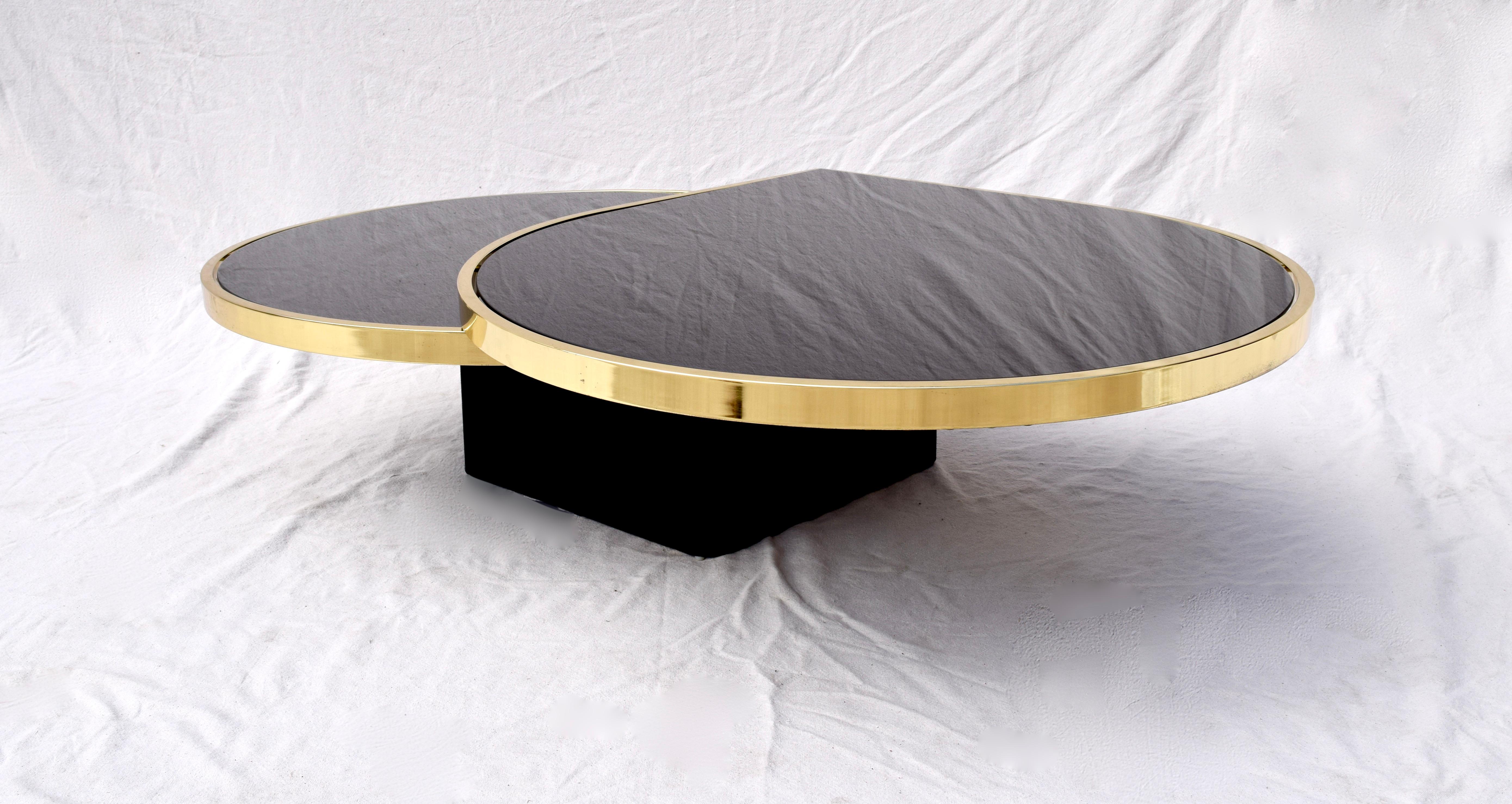 Blackened Swivel Brass & Black Glass Cocktail Table by Design Institute of America