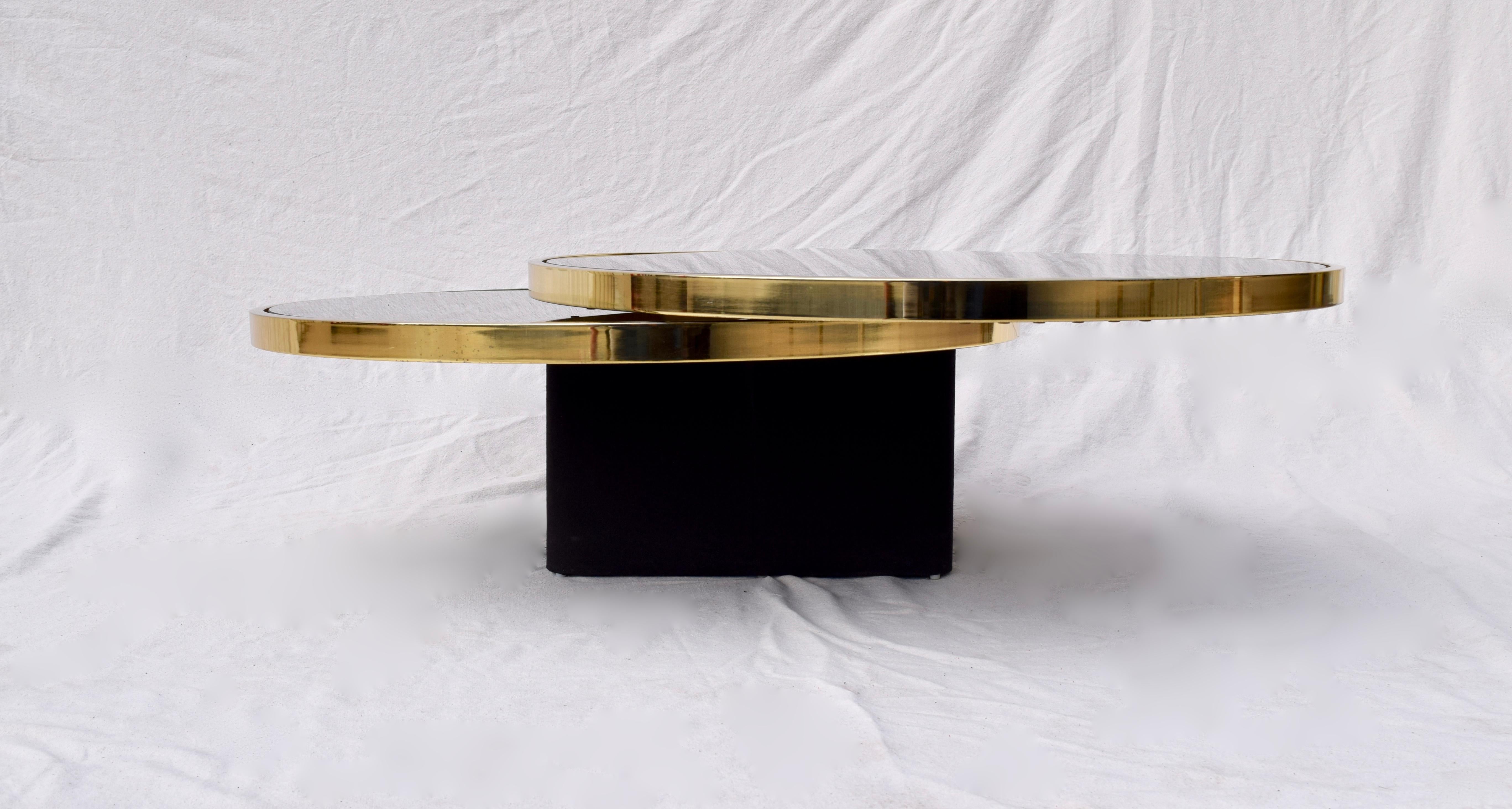 Swivel Brass & Black Glass Cocktail Table by Design Institute of America In Good Condition In Southampton, NJ
