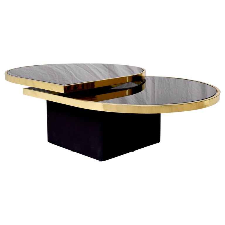 Swivel Brass And Black Glass Tail, Round Swivel Coffee Table