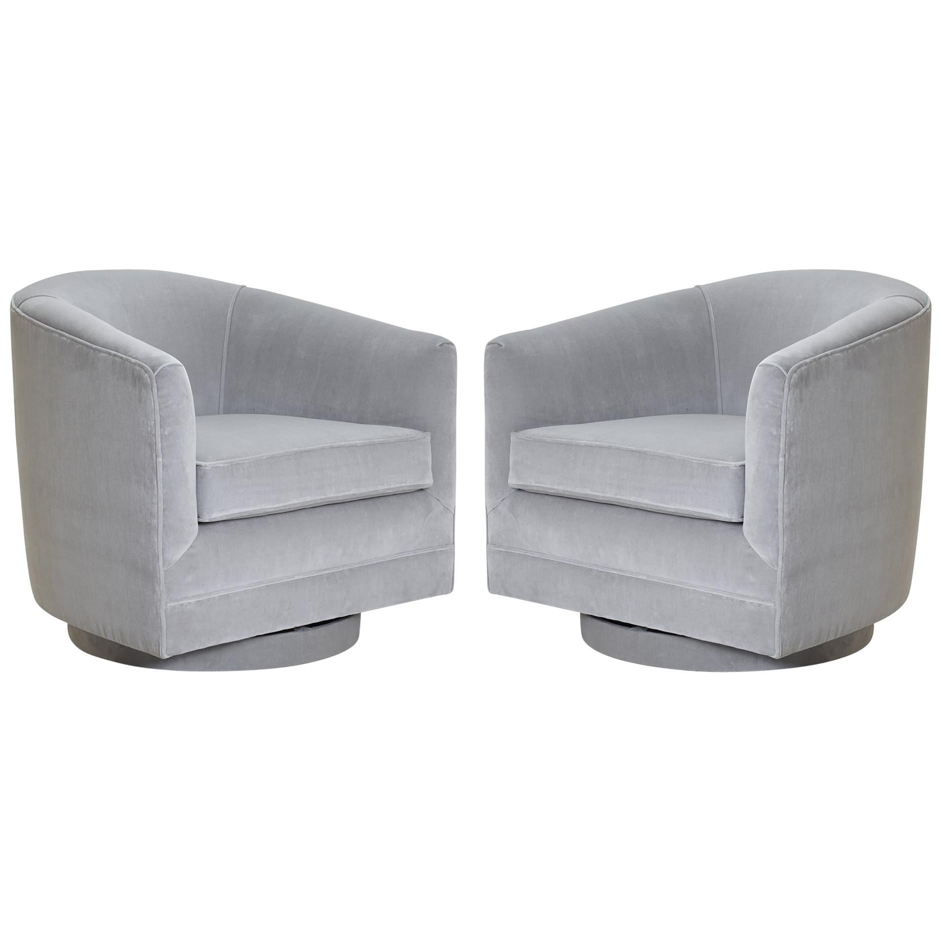 Swivel Tub Chairs in Dove Velvet, Pair