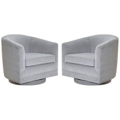 Swivel Tub Chairs in Dove Velvet, Pair