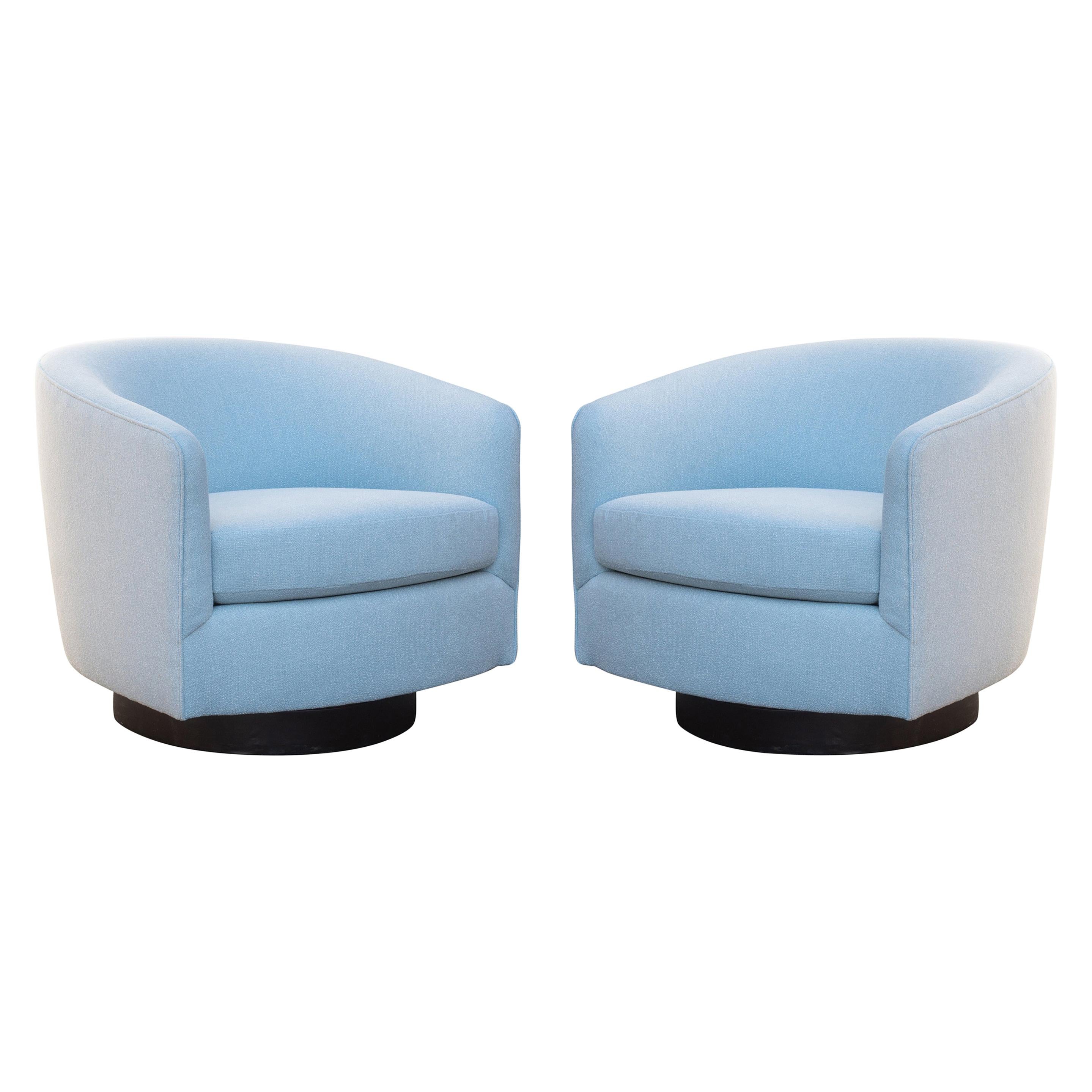 Swivel Tub Chairs with Walnut Bases by Milo Baughman for Thayer Coggin, Pair