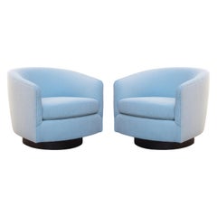 Swivel Tub Chairs with Walnut Bases by Milo Baughman for Thayer Coggin, Pair