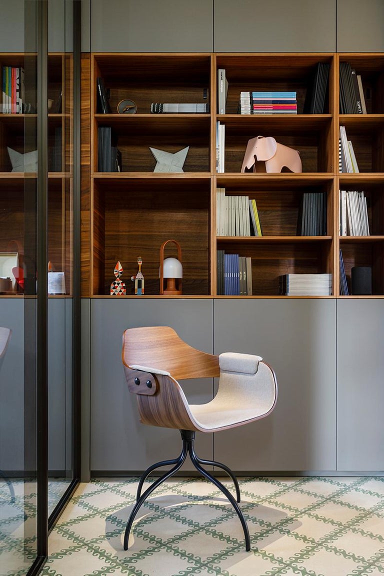 Swivel walnut desk chair upholstered in fabric by Jaime Hayon For Sale