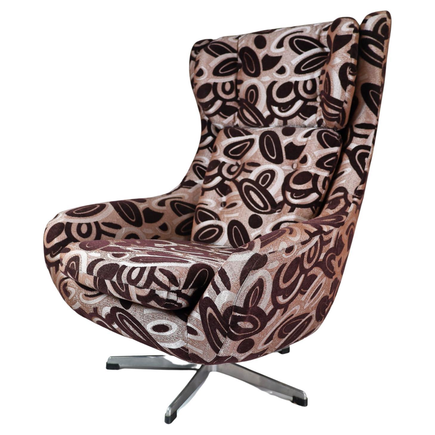 Swivel Wing Chair in New Reupholstered Fabric, Czech Republic, 1970s