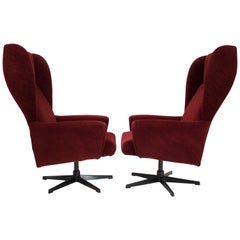 Fauteuil pivotant à oreilles en rouge:: années 1980