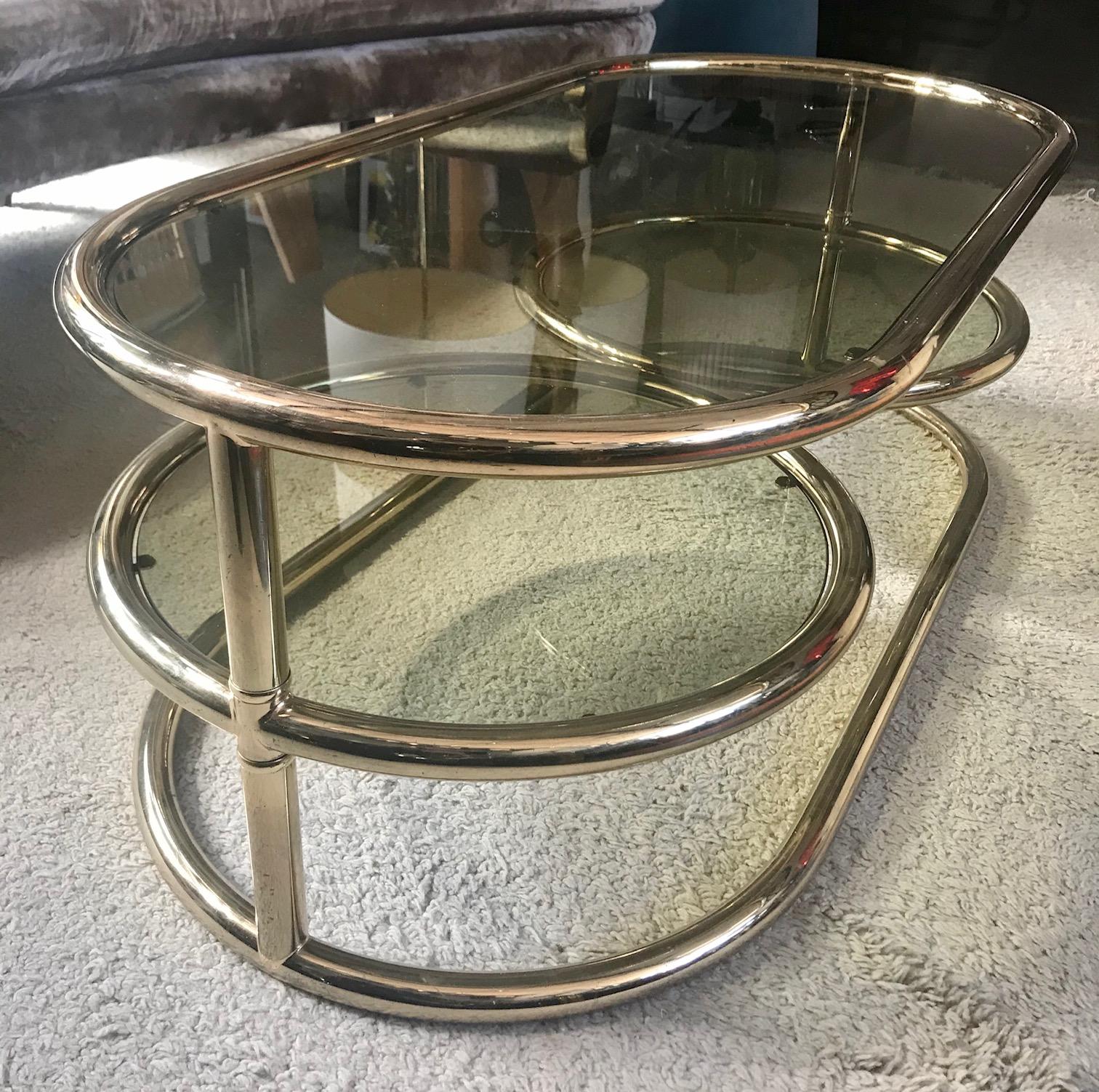 Italian Swiveling Coffee Table Smoked Glass Plates, by Morex, 1970 For Sale
