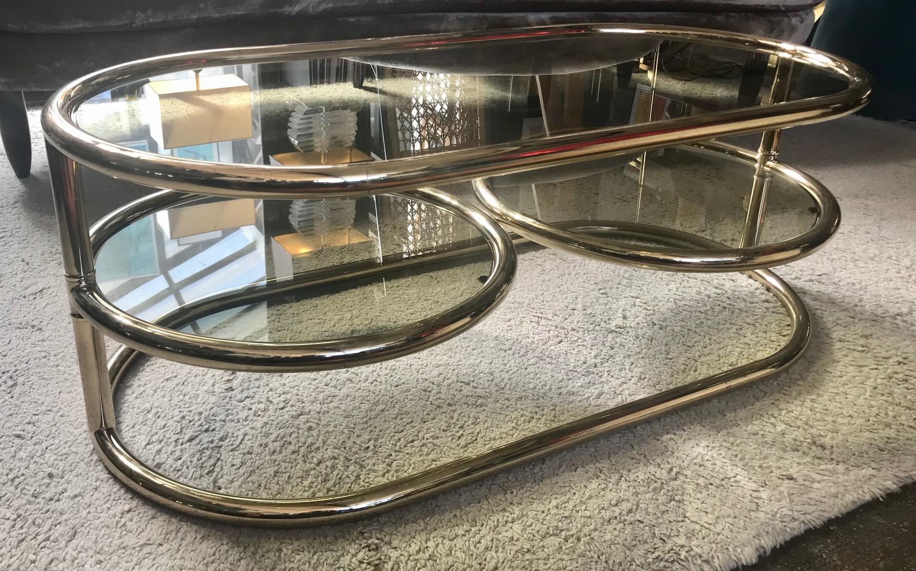 Swiveling Coffee Table Smoked Glass Plates, by Morex, 1970 In Good Condition For Sale In Saint-Ouen, FR