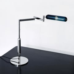 Swiveling And Height-Adjustable Table Lamp, Plated Brass, Stained Glass, Bespoke